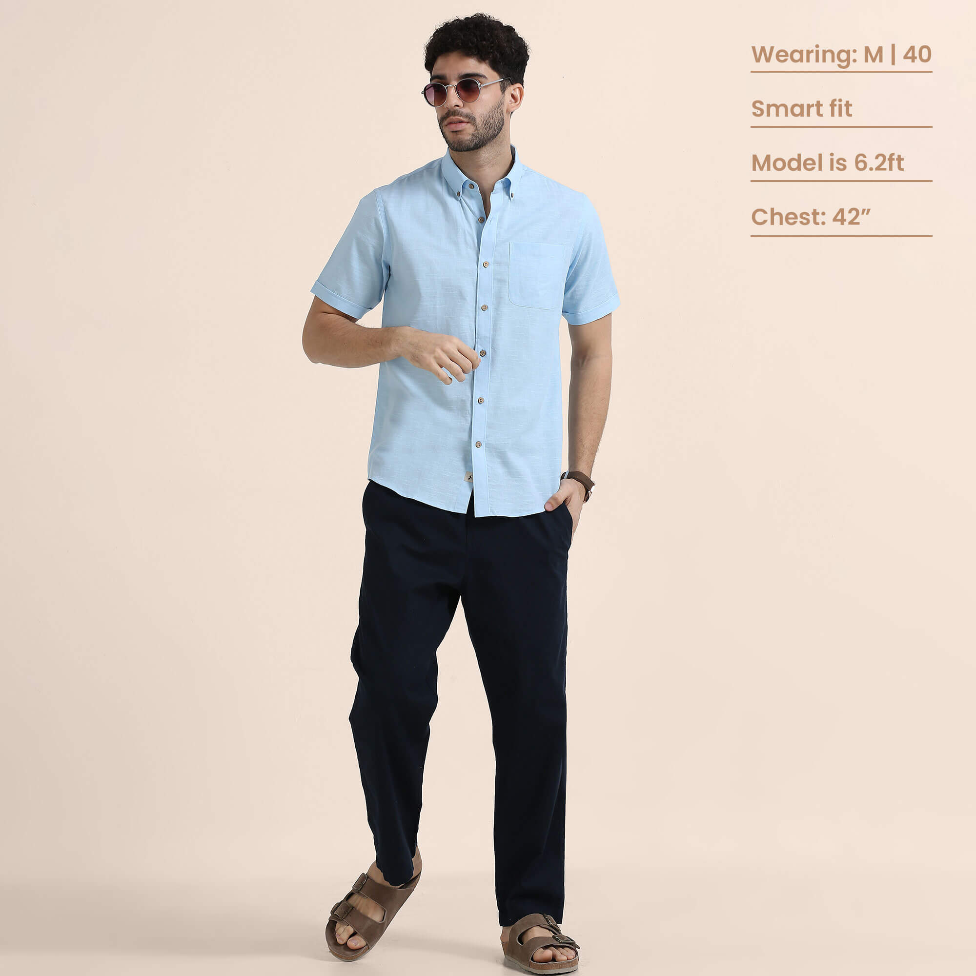 Breeze Linen Half Sleeves Shirt In Powder Blue Button-down collar linen shirt by TFC