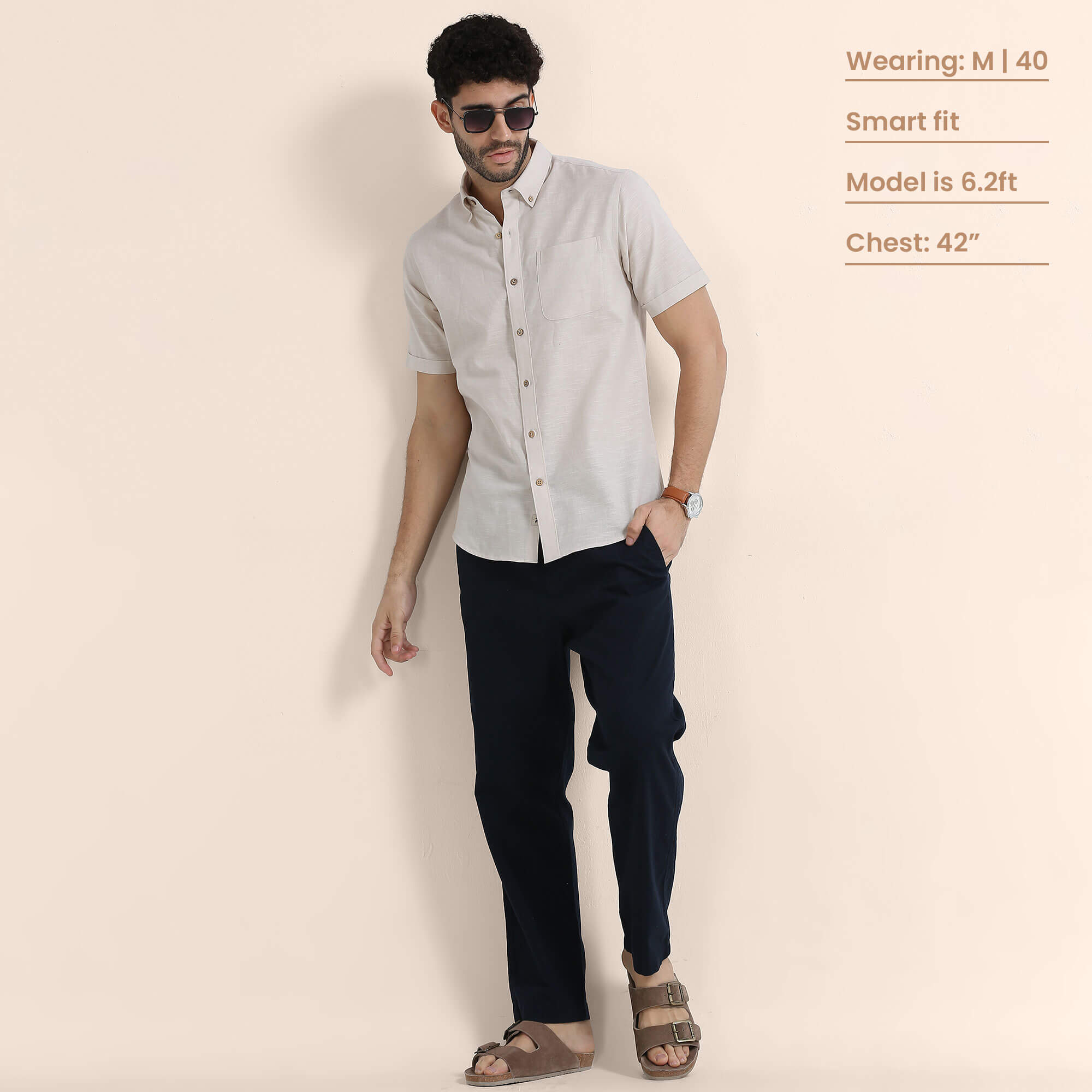 Breeze Linen Half Sleeves Shirt In Sand Casual sand half-sleeve shirt by TFC