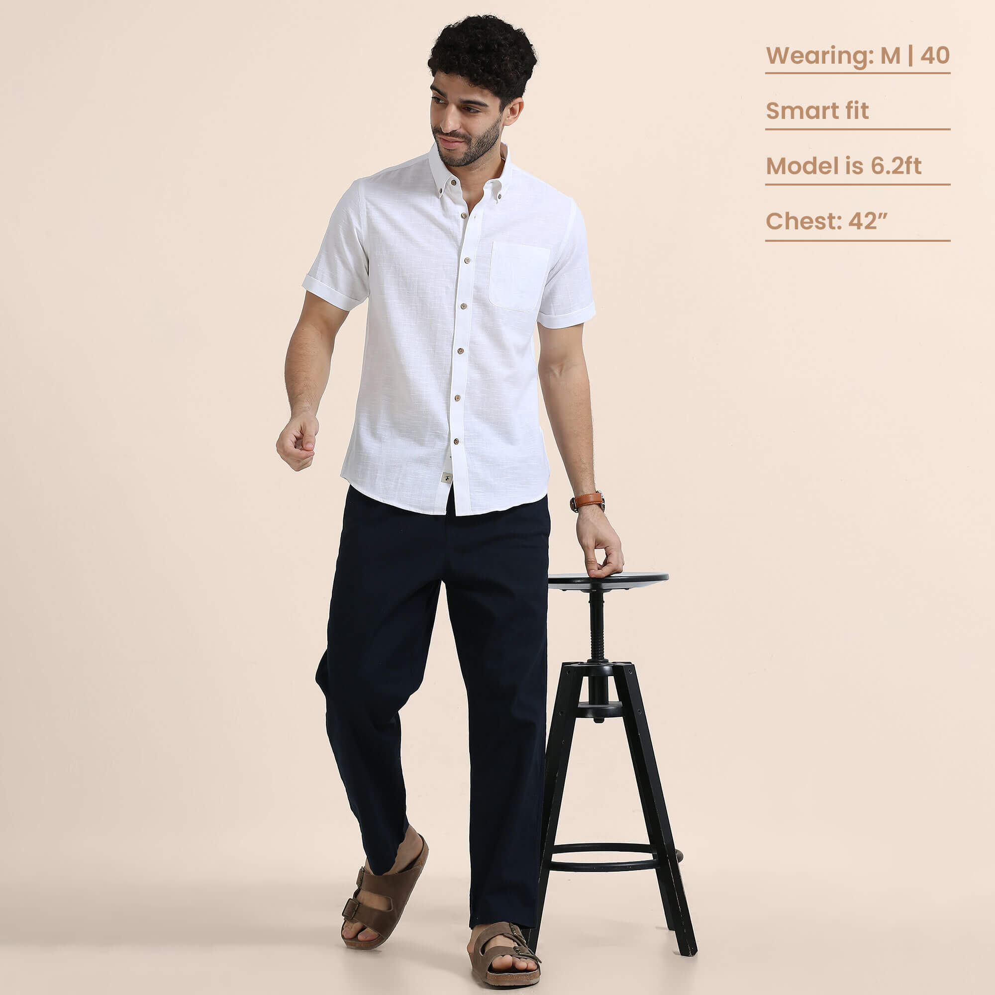 Breeze Linen Half Sleeves Shirt In Snow Soft bio-washed linen shirt by TFC