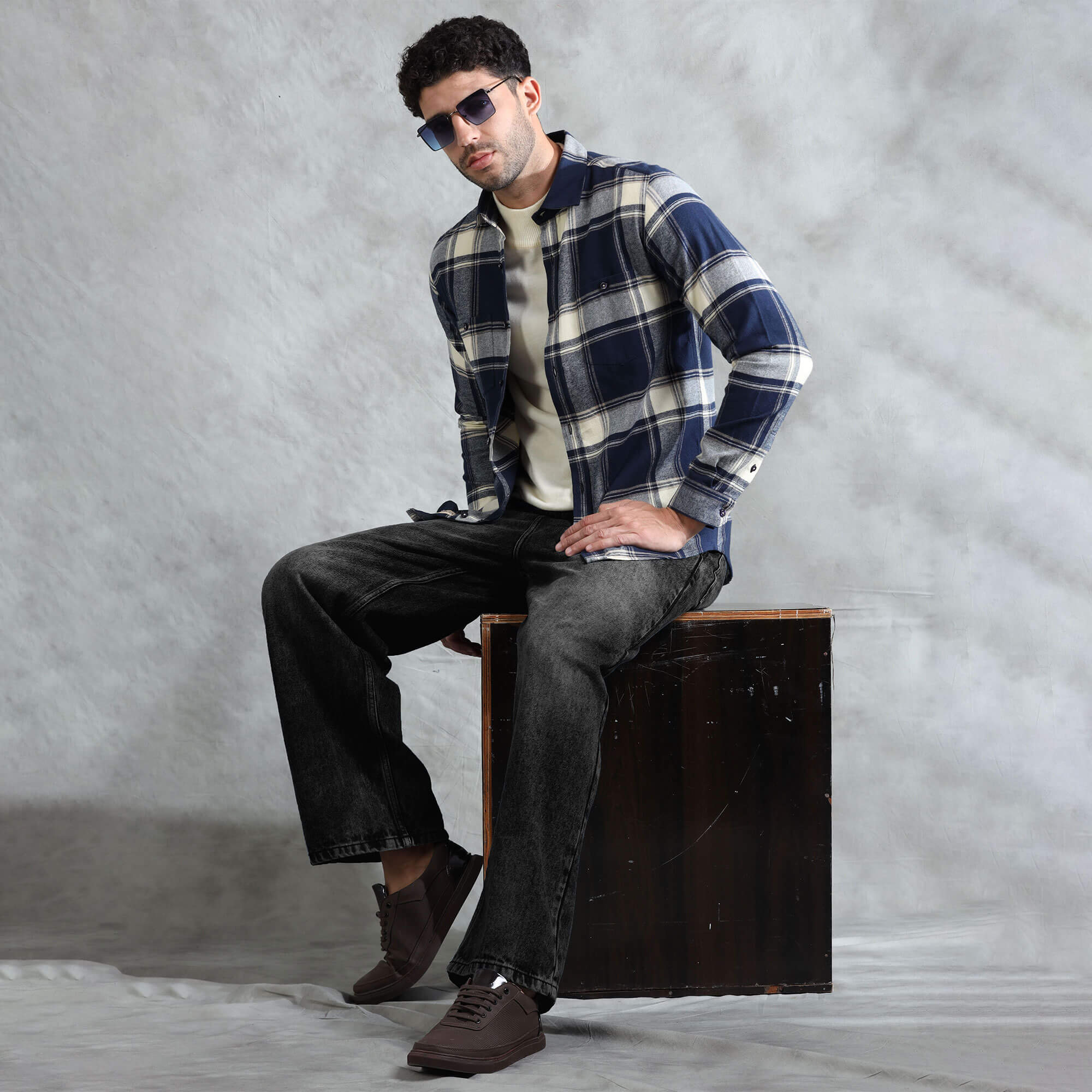 Lumber Flannel Check Shirt In Midnight Blue Lumber style flannel shirt by TFC