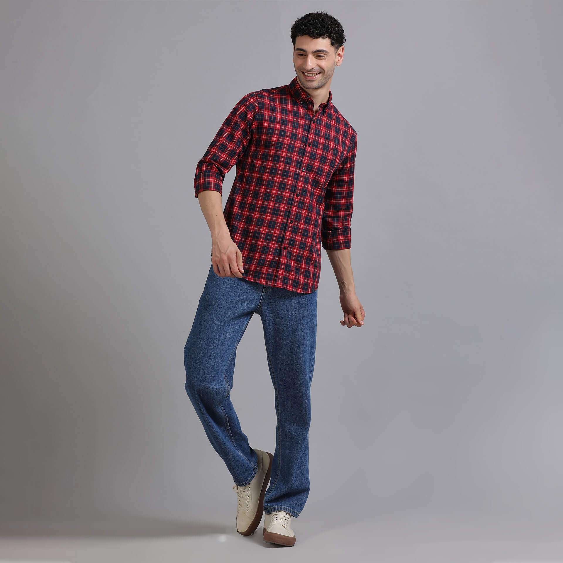 Marco Checks Shirt In Navy & Red Durable cotton Marco Check Shirt by TFC