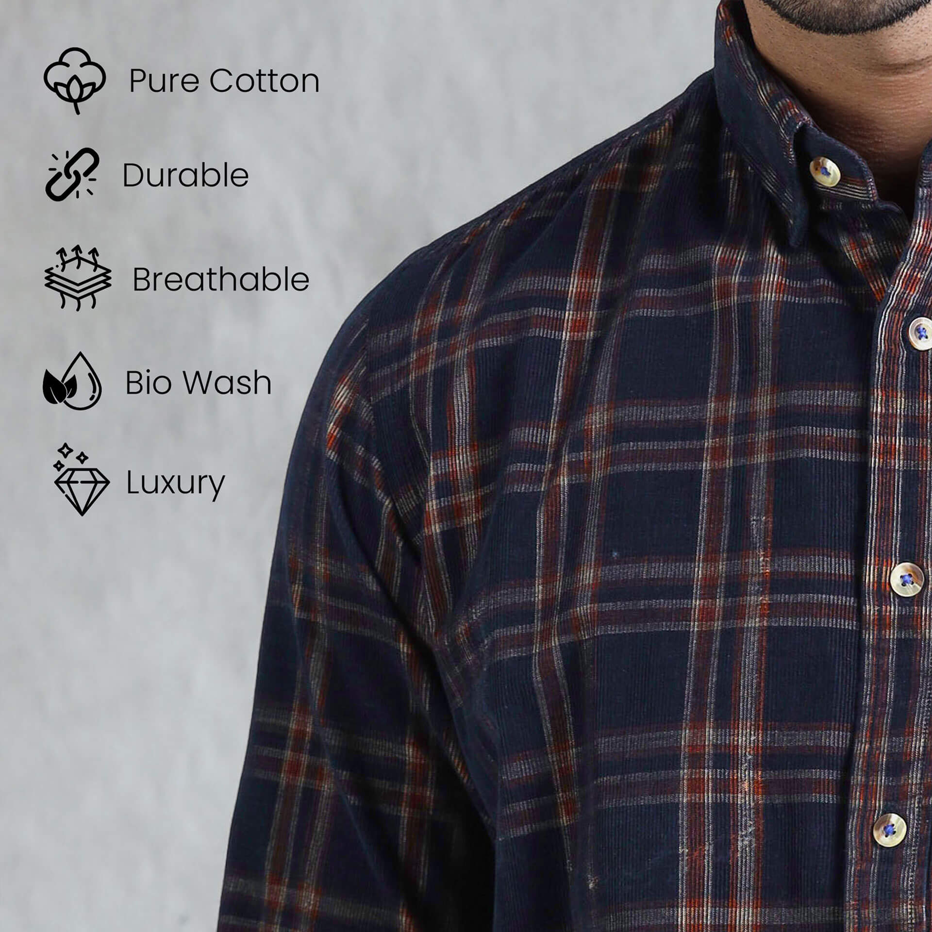 Cruise Checks Corduroy Shirt In Navy Stylish navy corduroy shirt for smart casual wear by TFC