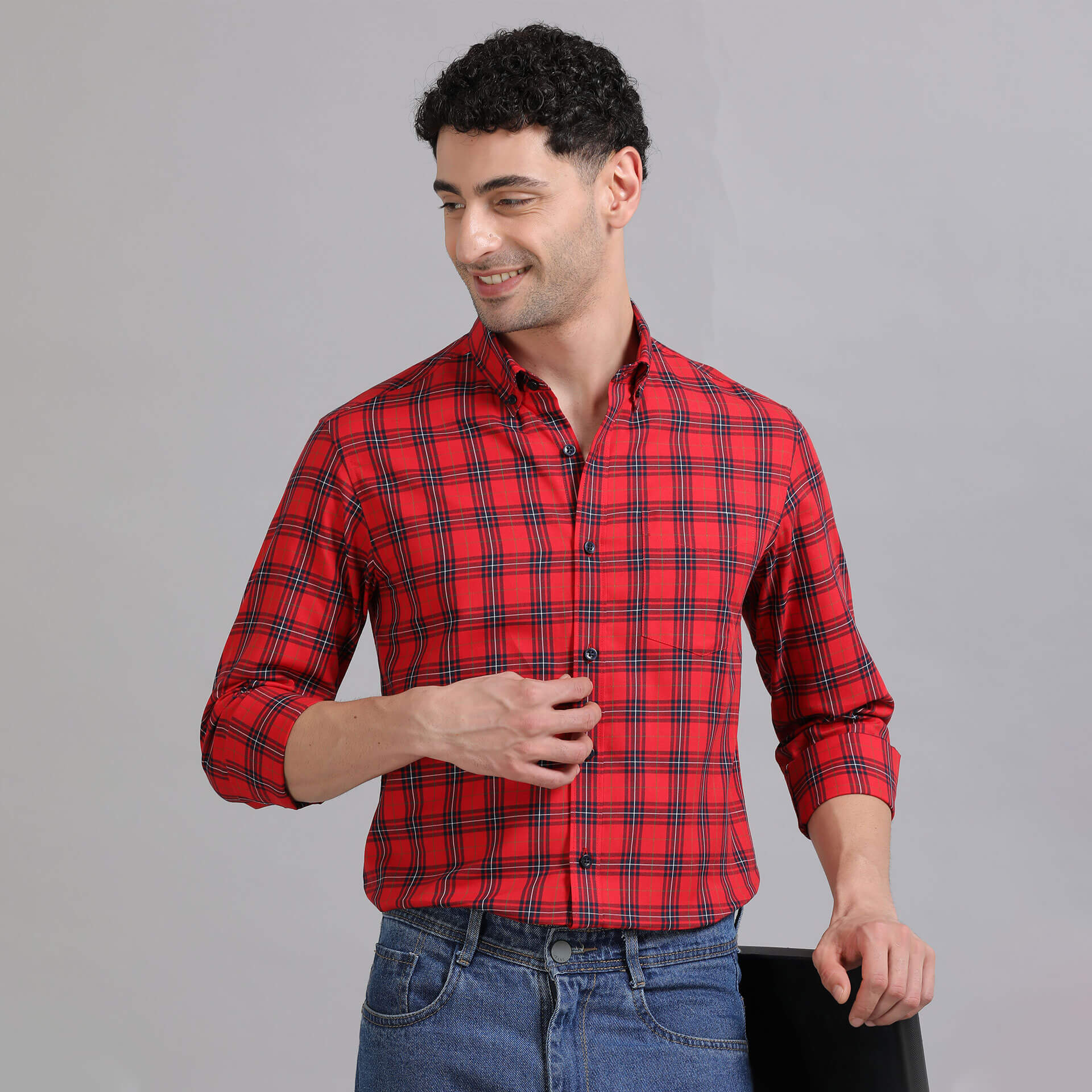 Marco Checks Shirt In Red All-Season Red Cotton Shirt by TFC