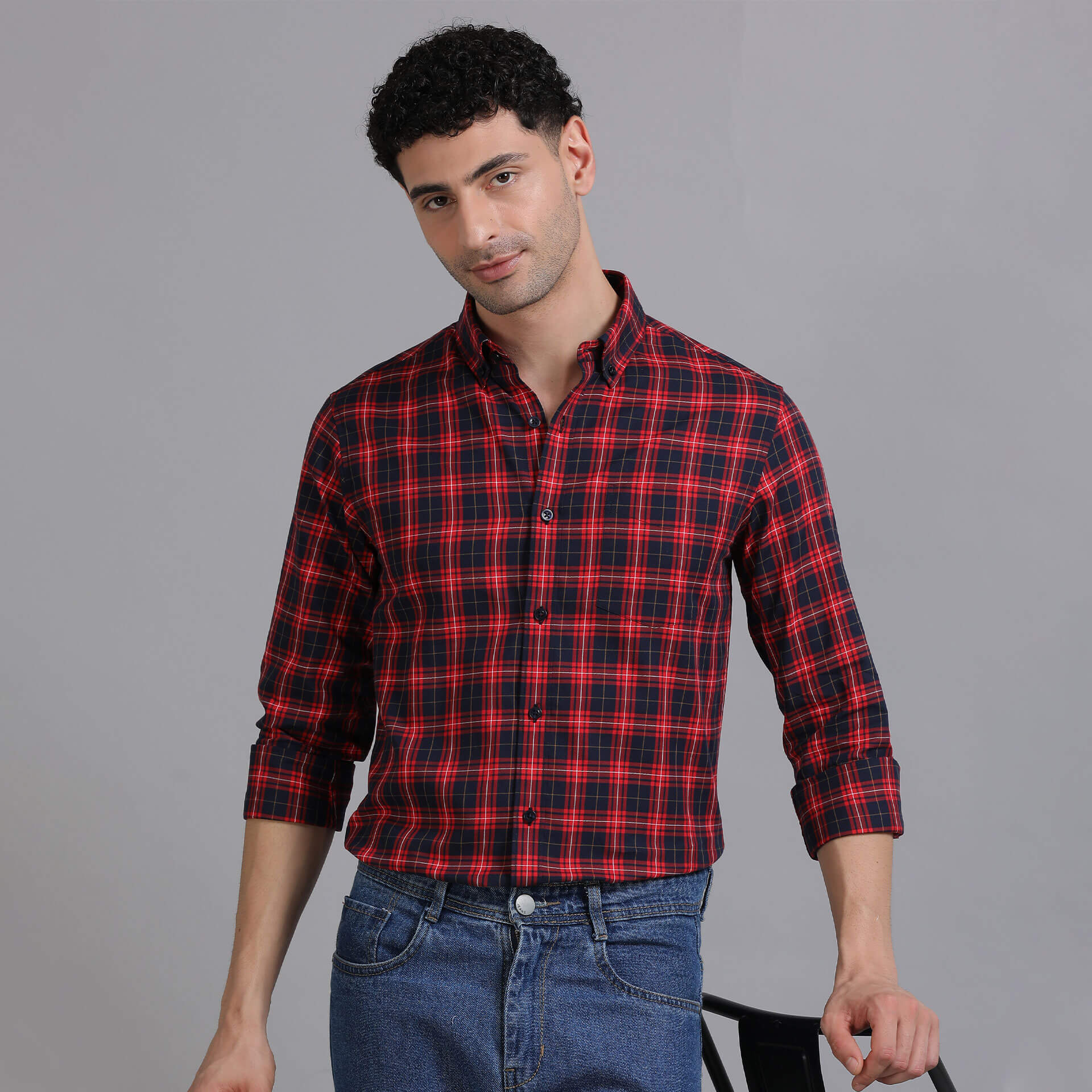 Marco Checks Shirt In Navy & Red Navy and red checkered shirt perfect for travel by TFC