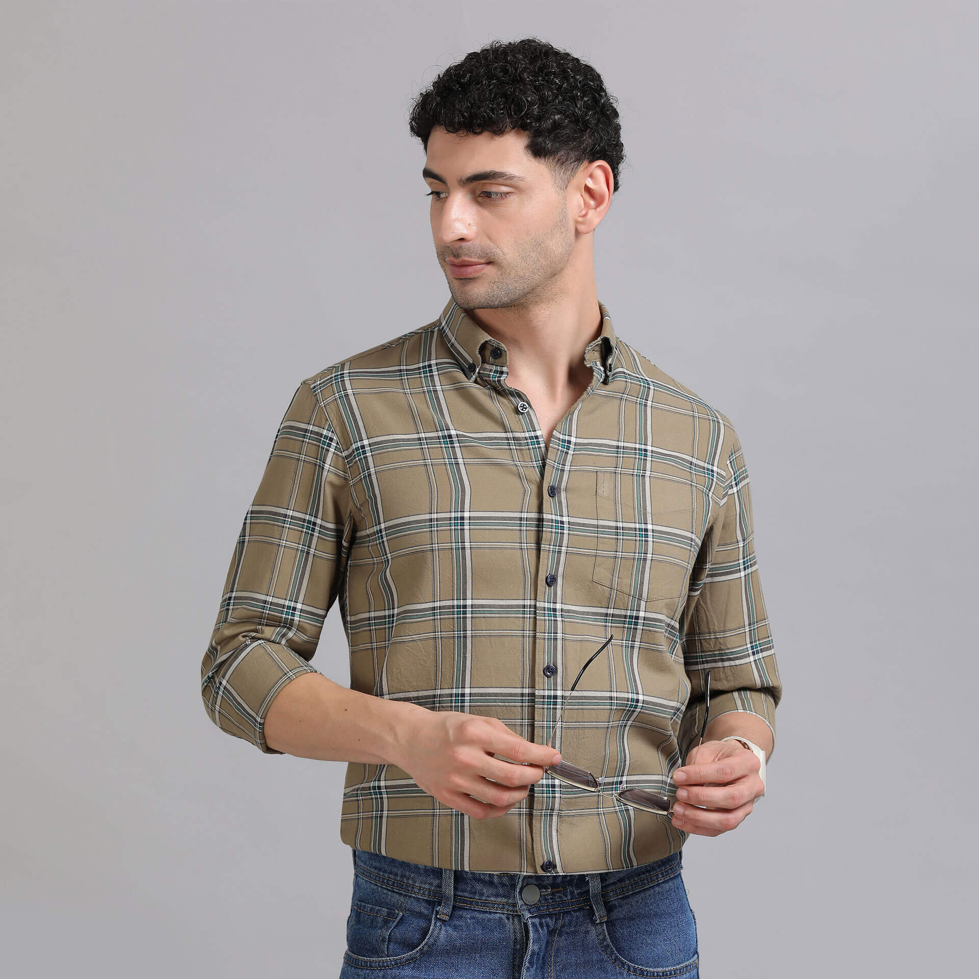 Marco Checks Shirt In Sage Breathable Cotton Shirt in Check Pattern by TFC