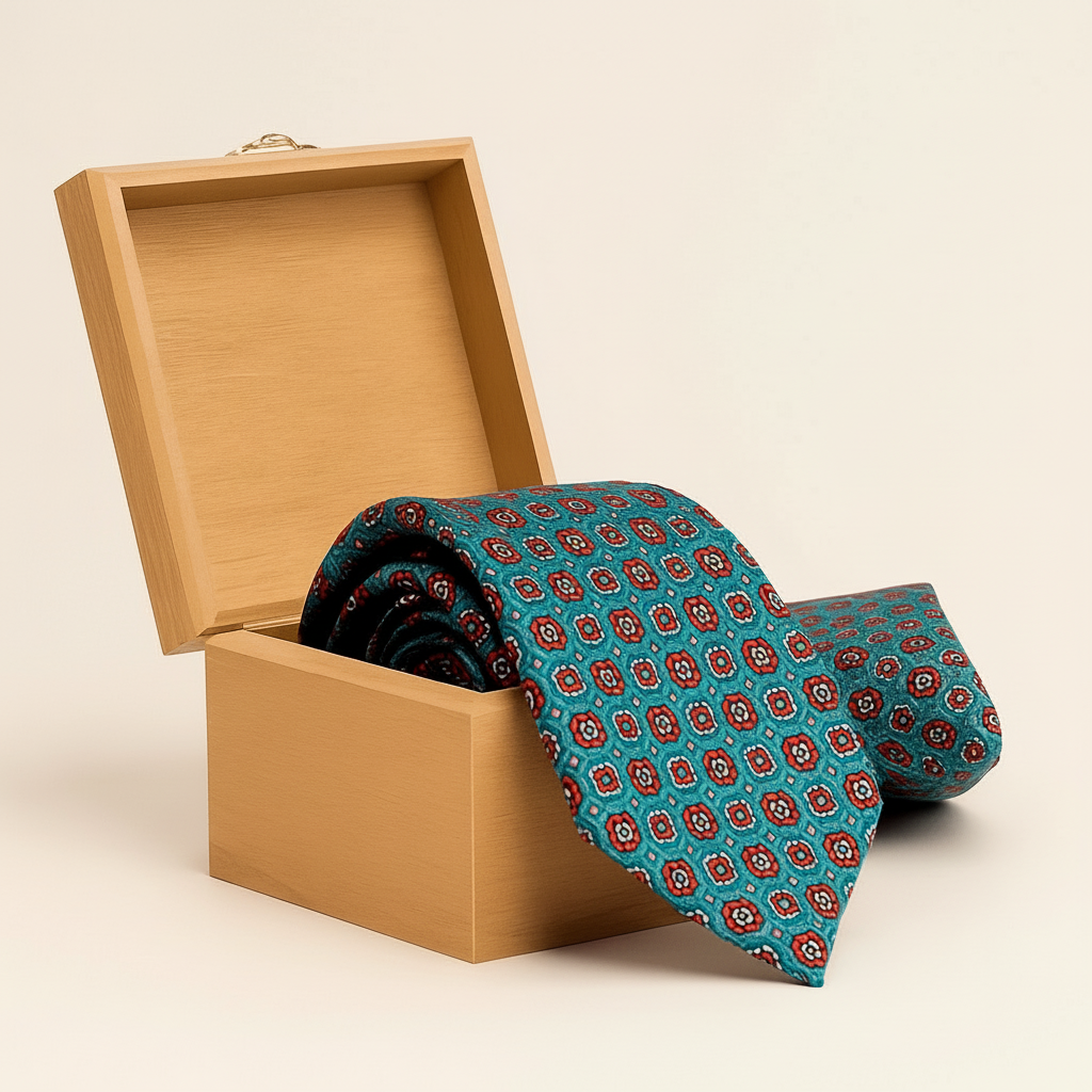 Aristo Coins Handmade Tie & Pocket Square in Teal & Wine Aristo Coins Handmade Tie & Pocket Square in Teal & Wine
