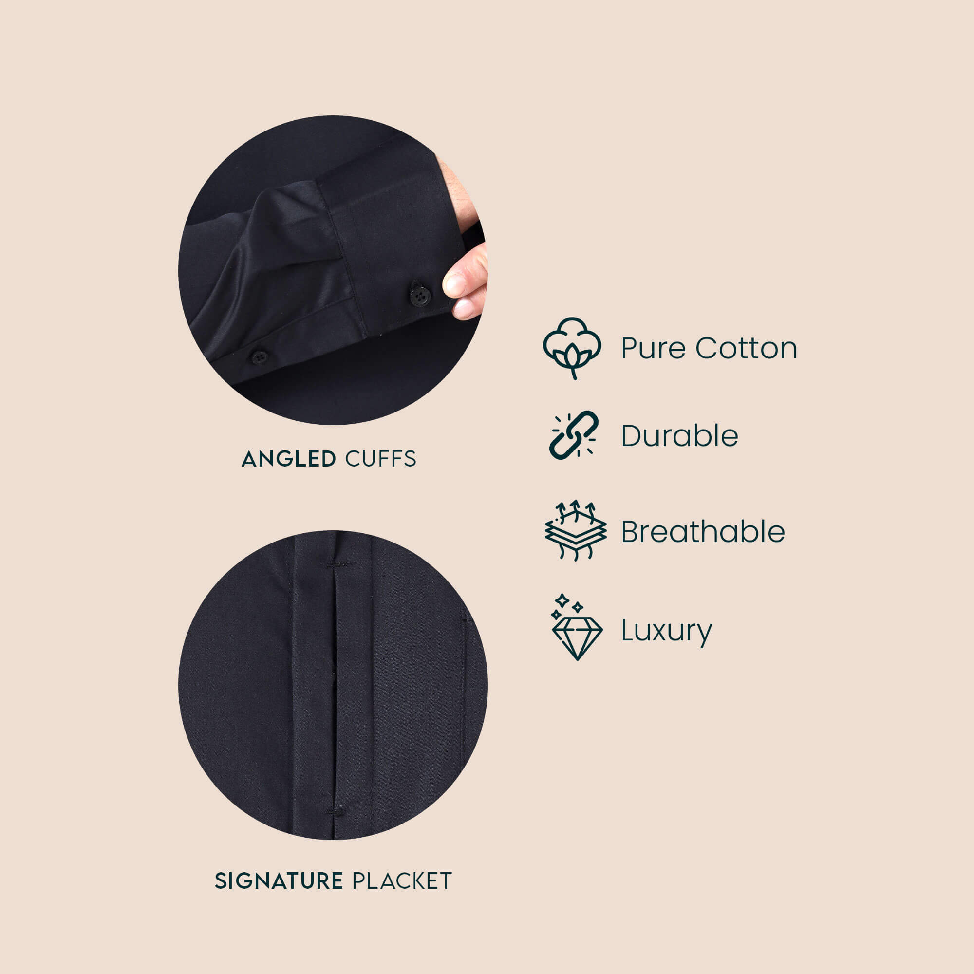 Alfred Black Shirt With Signature Concealed Placket Soft cotton black shirt fabric texture by TFC