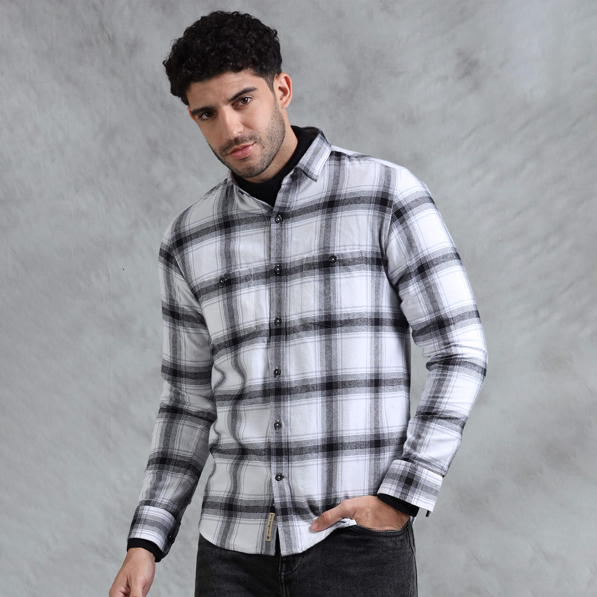 Lumber Flannel Check Shirt In Antique White Antique and Raven color check shirt for cool weather by TFC