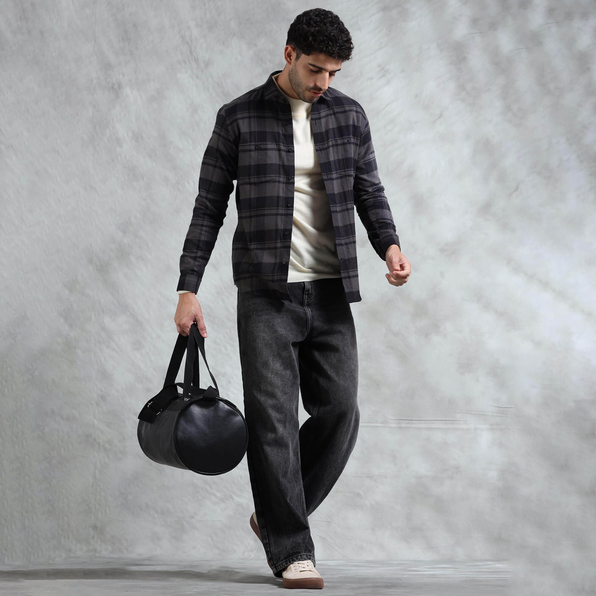 Lumber Flannel Check Shirt In Ash Grey Warm Cotton Shirt in Checks by TFC