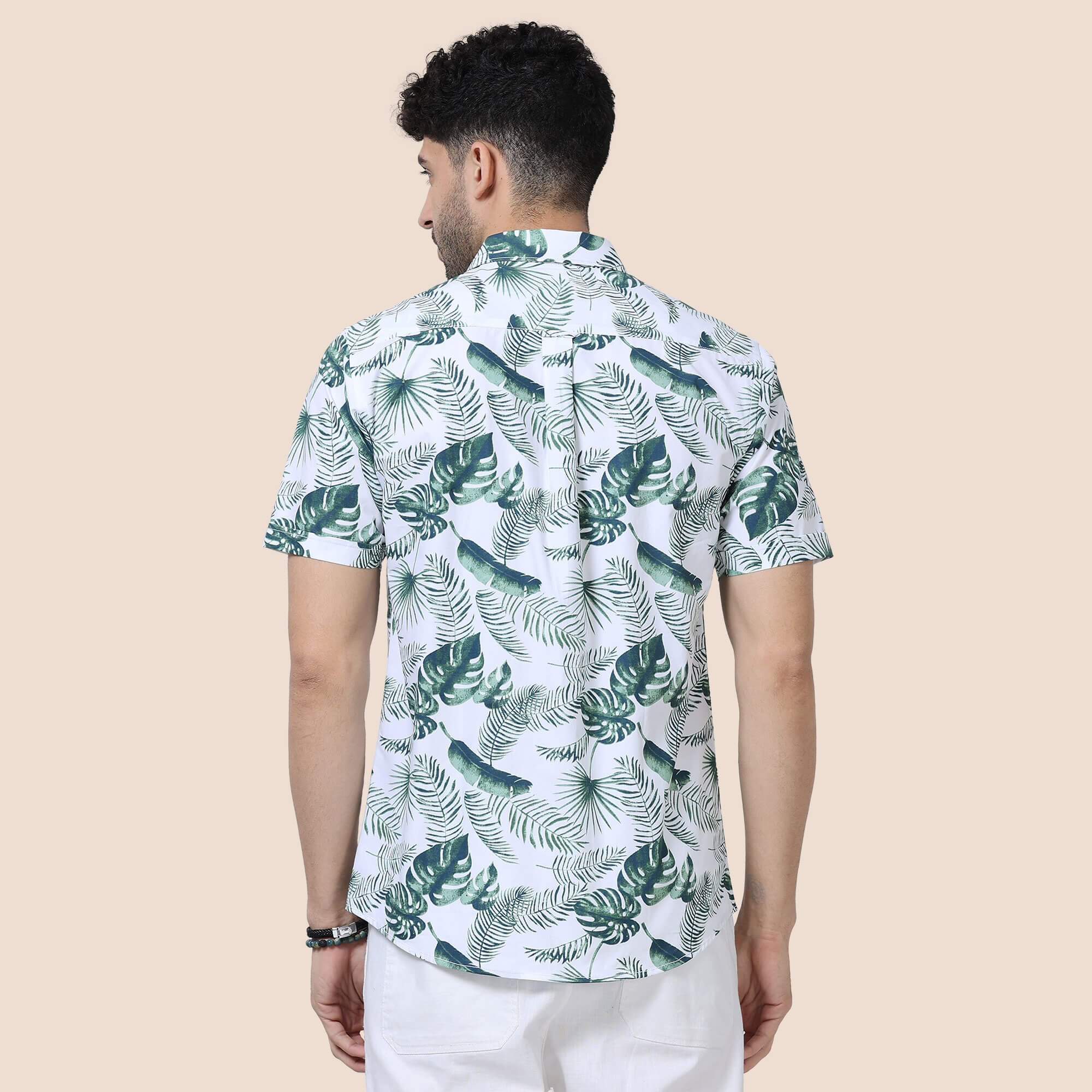 Ashley Cotton Half Sleeves Shirt In Tropical Green Print Casual cotton shirt for men by TFC