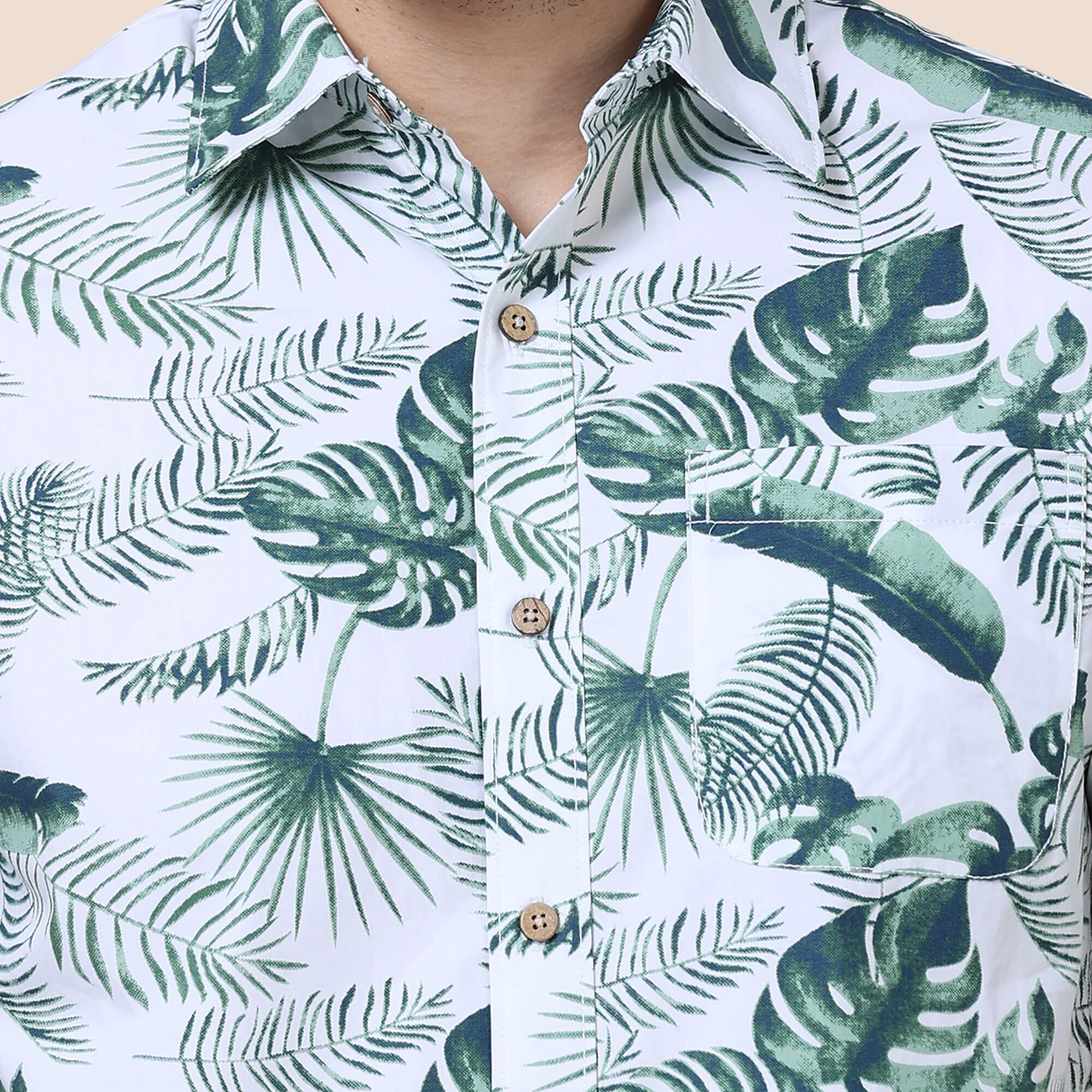 Ashley Cotton Half Sleeves Shirt In Tropical Green Print Green printed weekend shirt by TFC