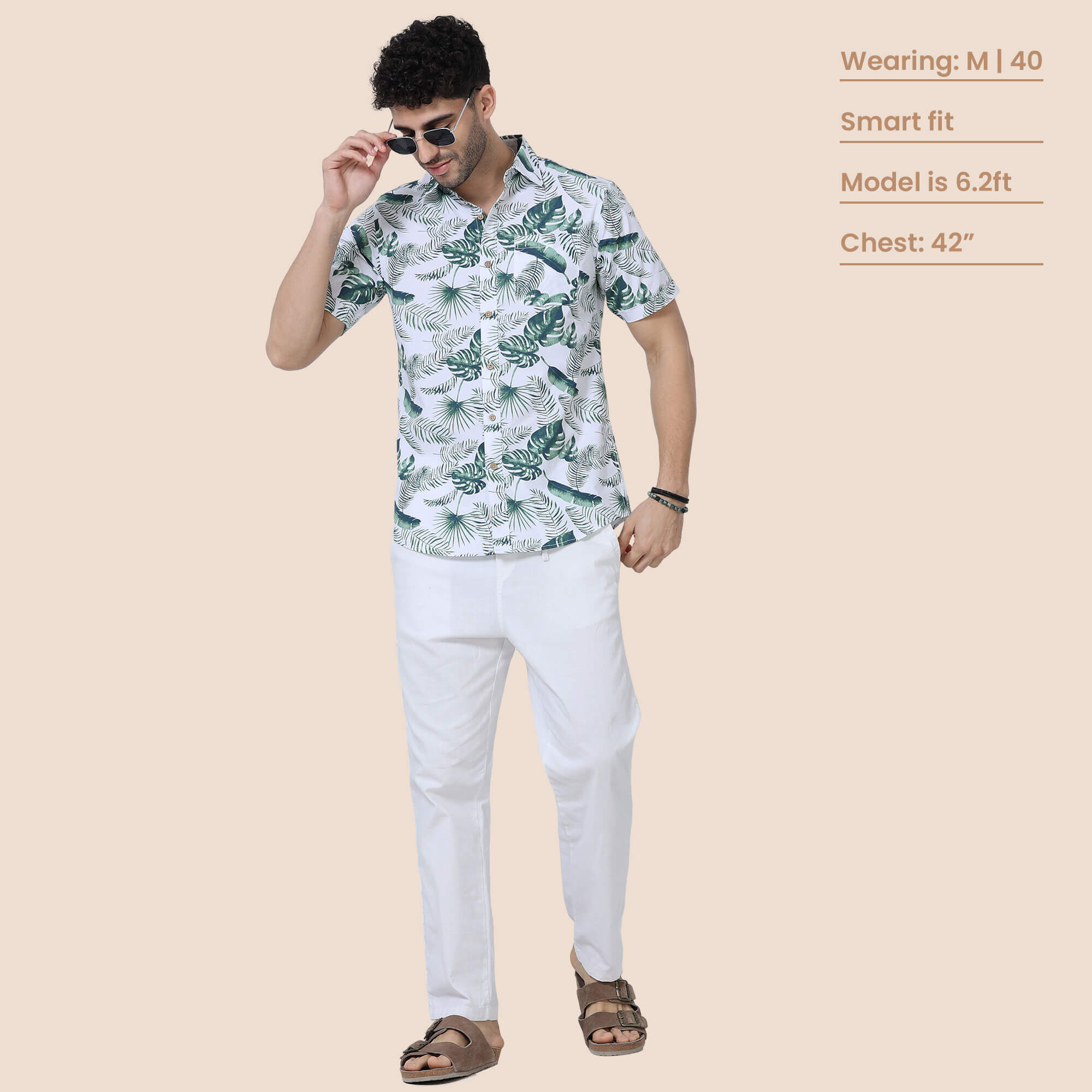 Ashley Cotton Half Sleeves Shirt In Tropical Green Print Leaf print half sleeve shirt by TFC