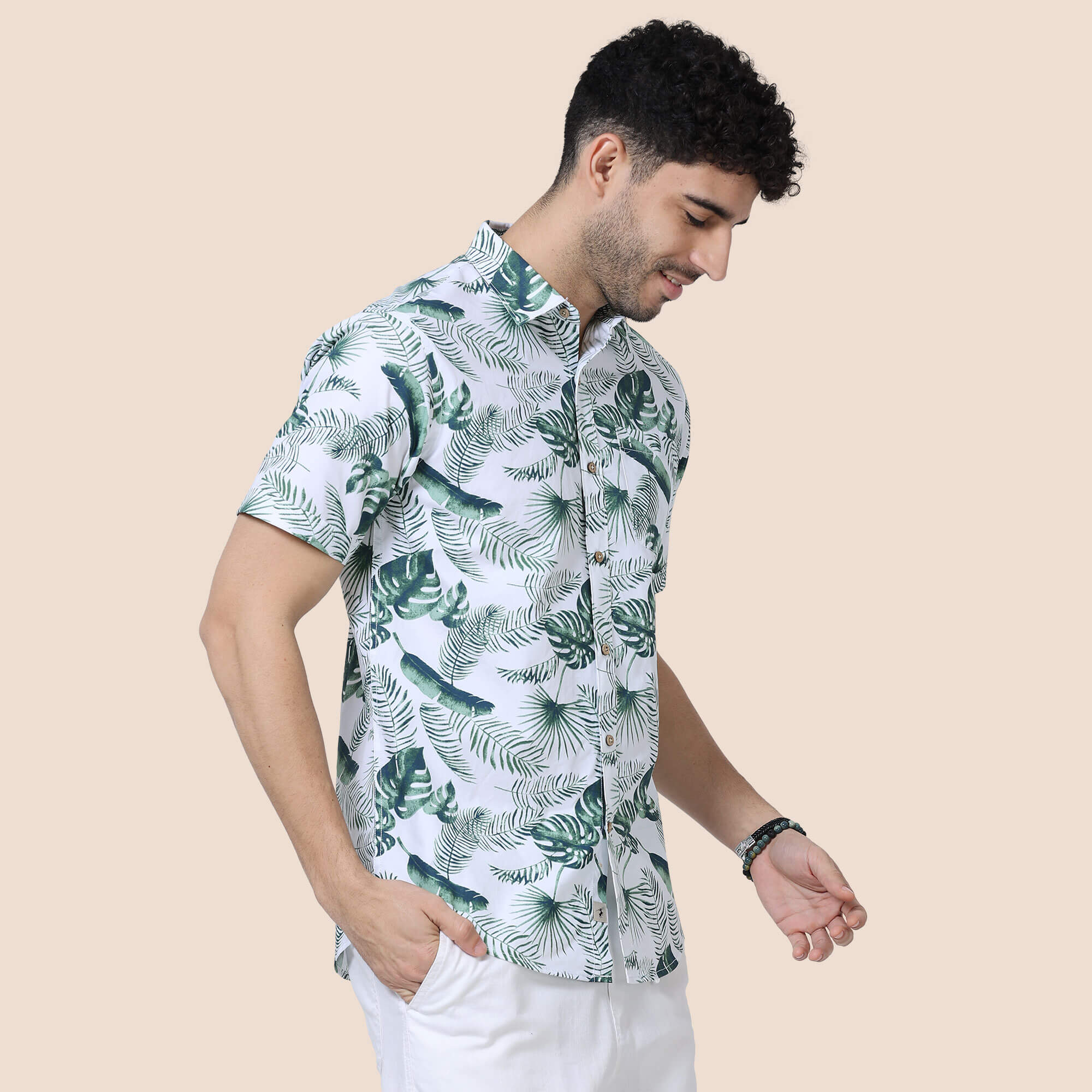 Ashley Cotton Half Sleeves Shirt In Tropical Green Print Summer 2024 men's cotton shirt by TFC