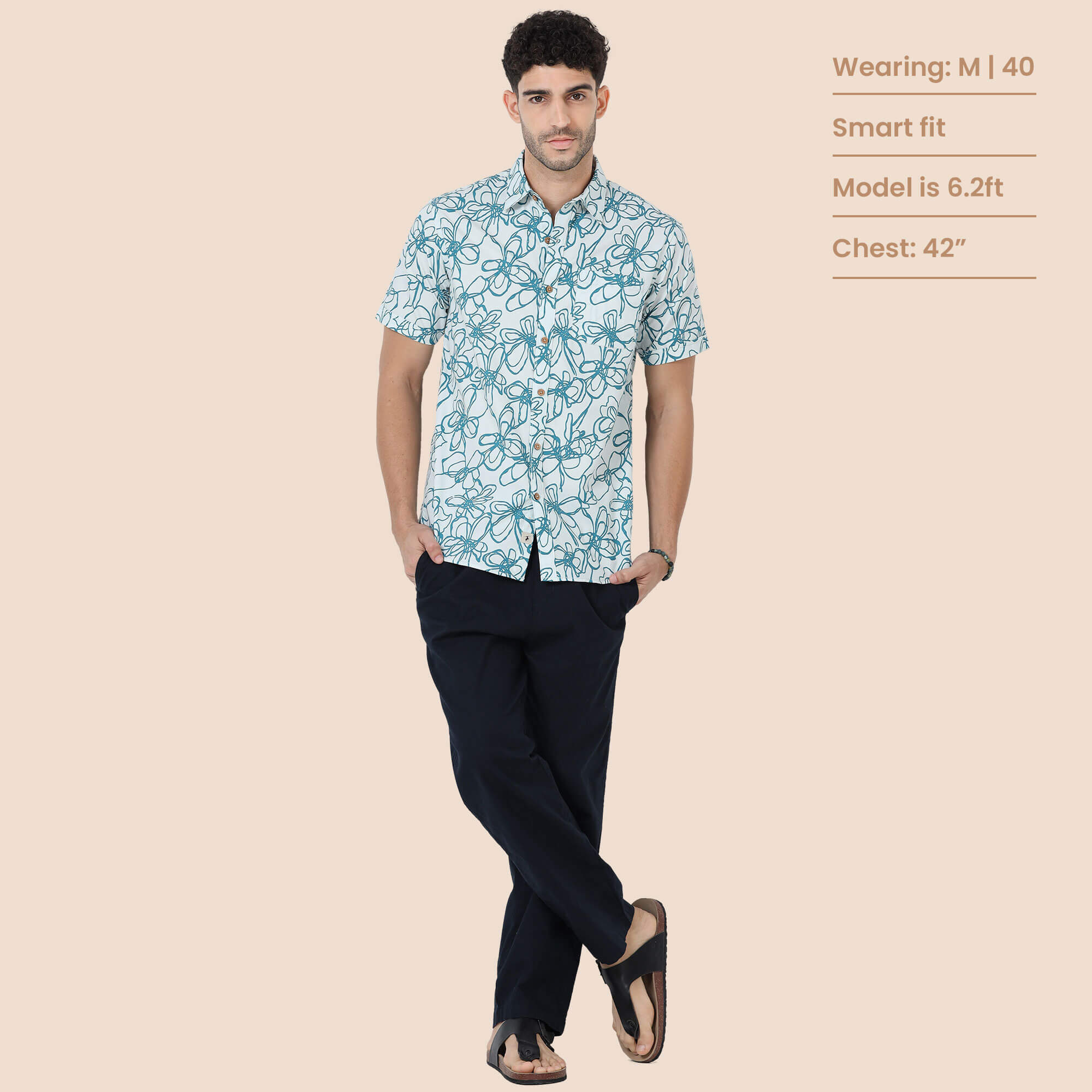 Ashley Cotton Half Sleeves Shirt In Teal Floral Print Premium teal print shirt by TFC