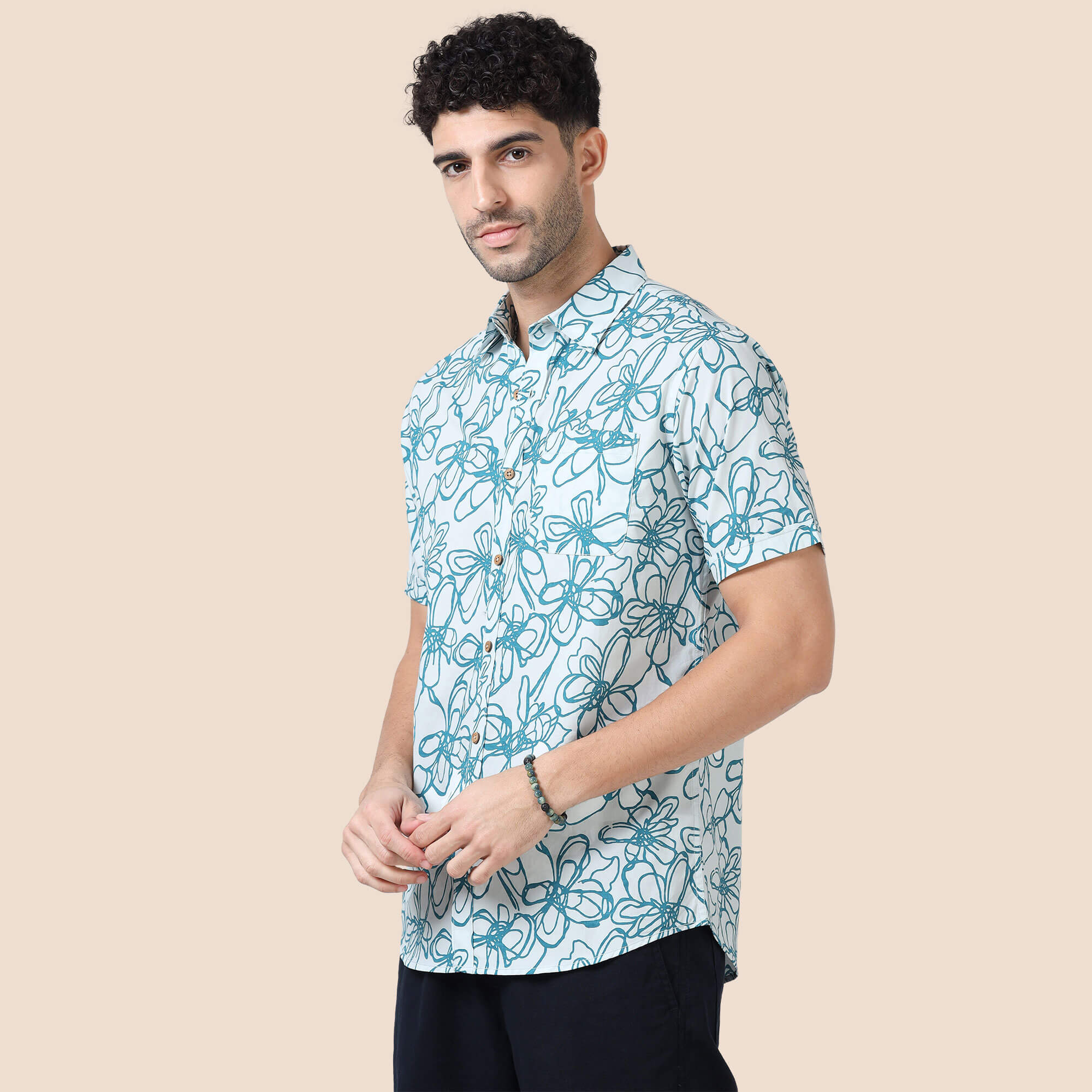 Ashley Cotton Half Sleeves Shirt In Teal Floral Print Soft cotton floral shirt summer wear by TFC