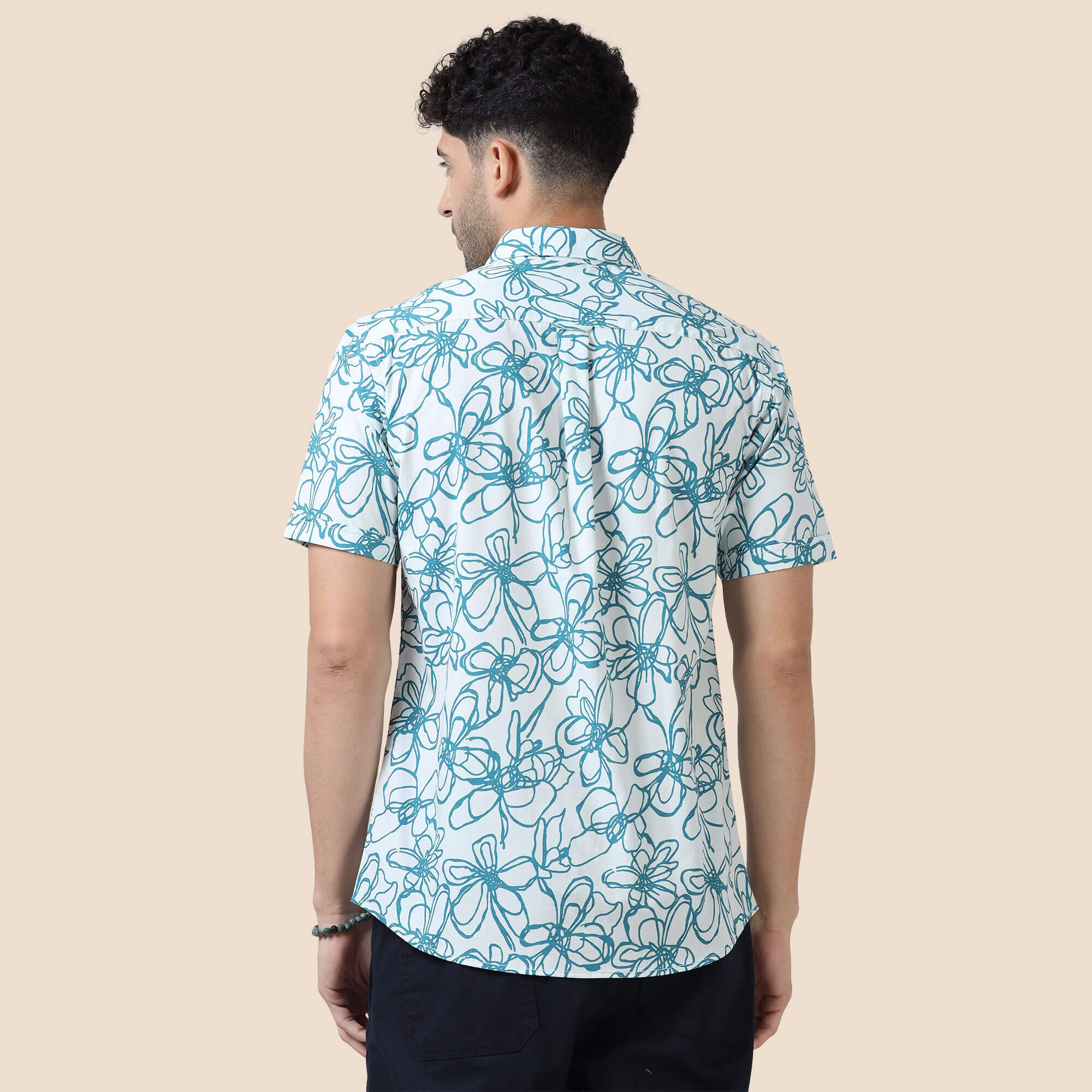 Ashley Cotton Half Sleeves Shirt In Teal Floral Print Casual weekend cotton shirt look by TFC