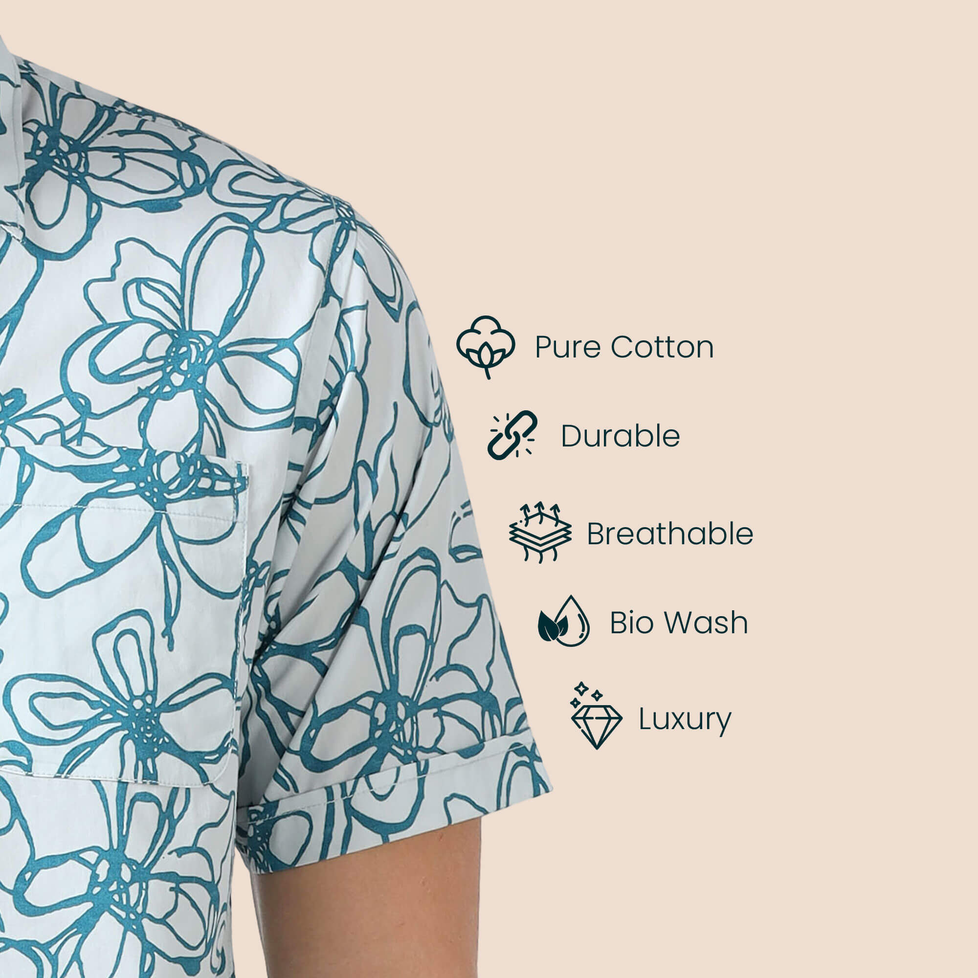 Ashley Cotton Half Sleeves Shirt In Teal Floral Print Ashley half sleeves shirt by TFC