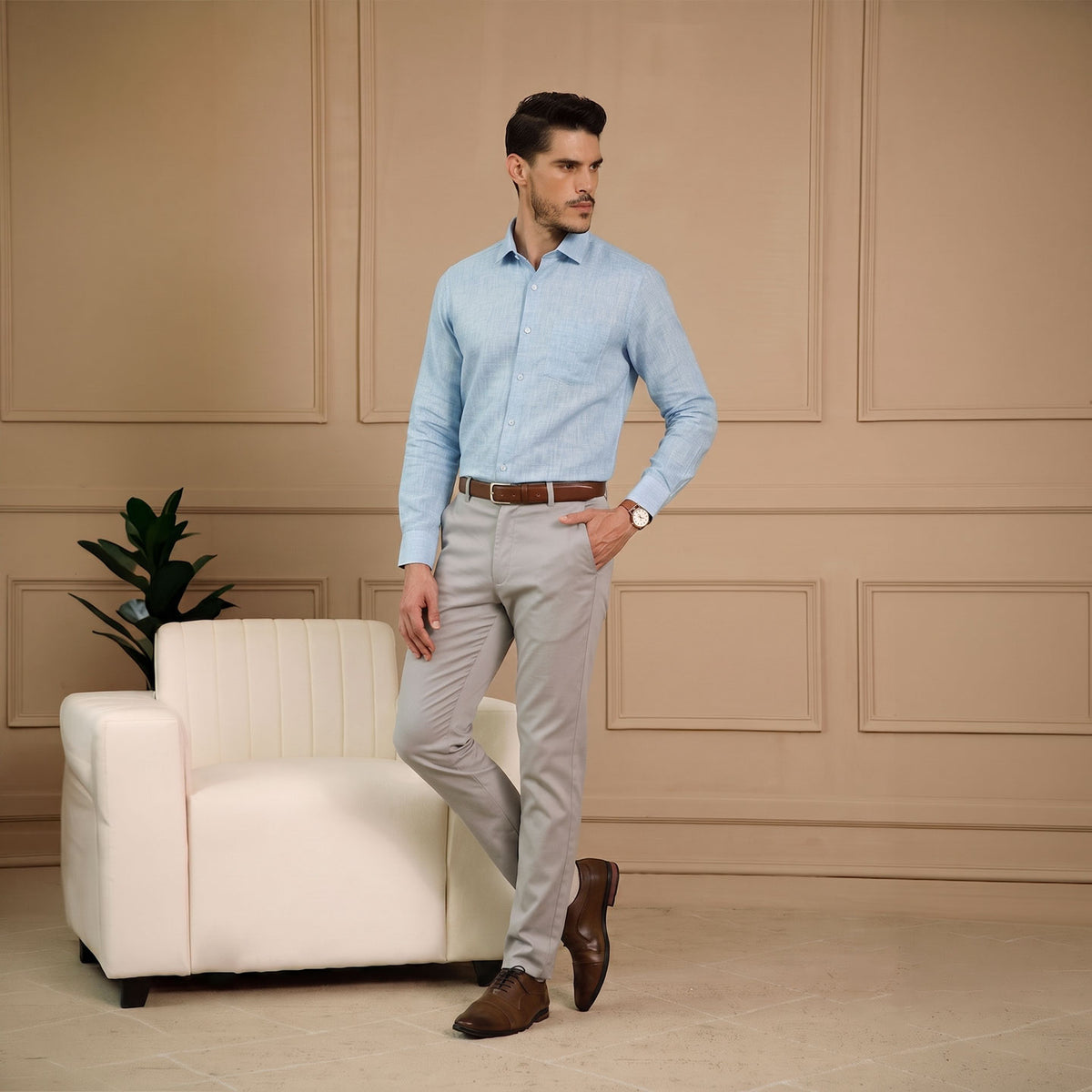 Full sleeve sky blue linen shirt