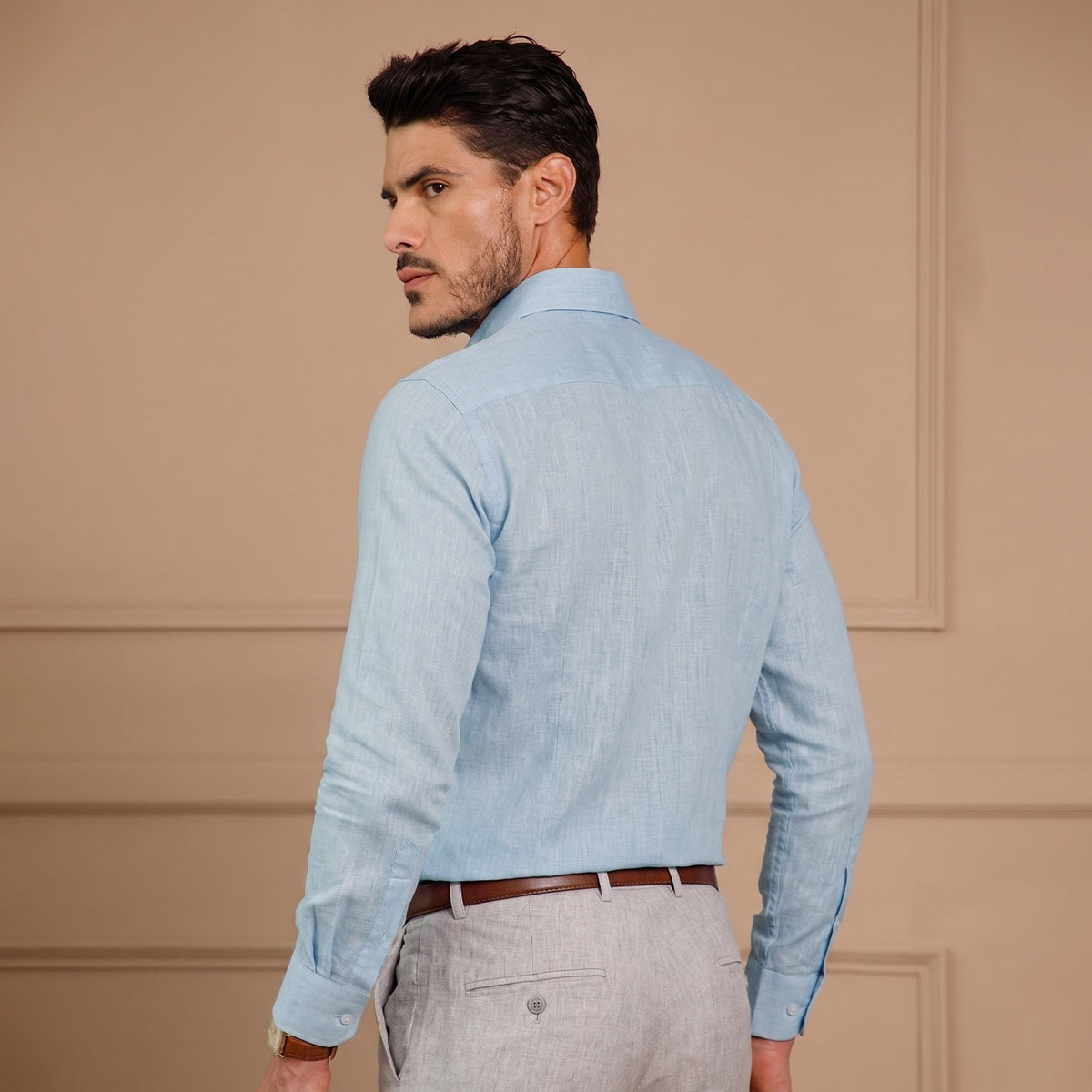 Cedar sky blue formal linen shirt