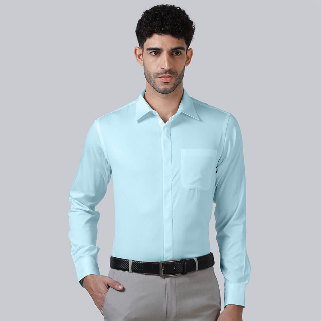 Bennet Sky Blue Shirt With Concealed Placket Bennet Sky Blue Shirt With Concealed Placket