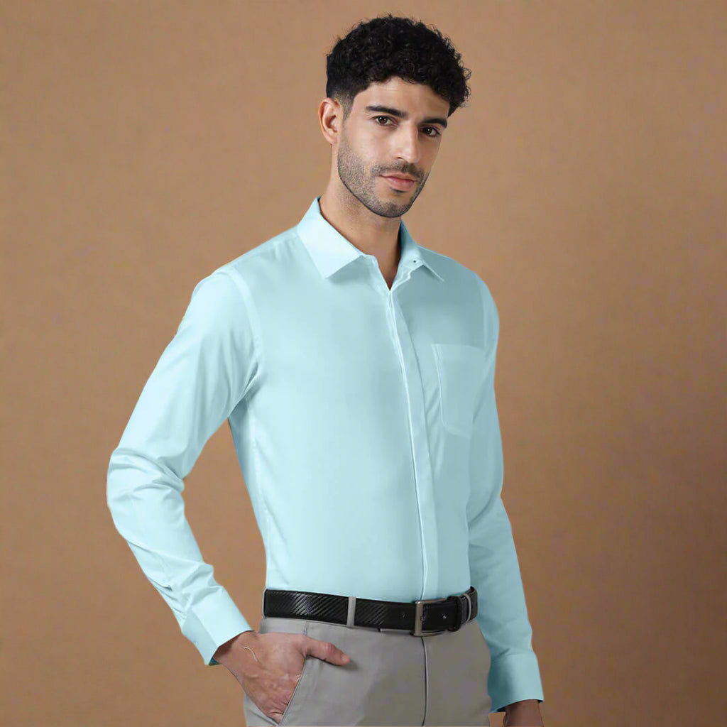 Bennet Sky Blue Shirt With Concealed Placket Bennet Sky Blue Shirt With Concealed Placket