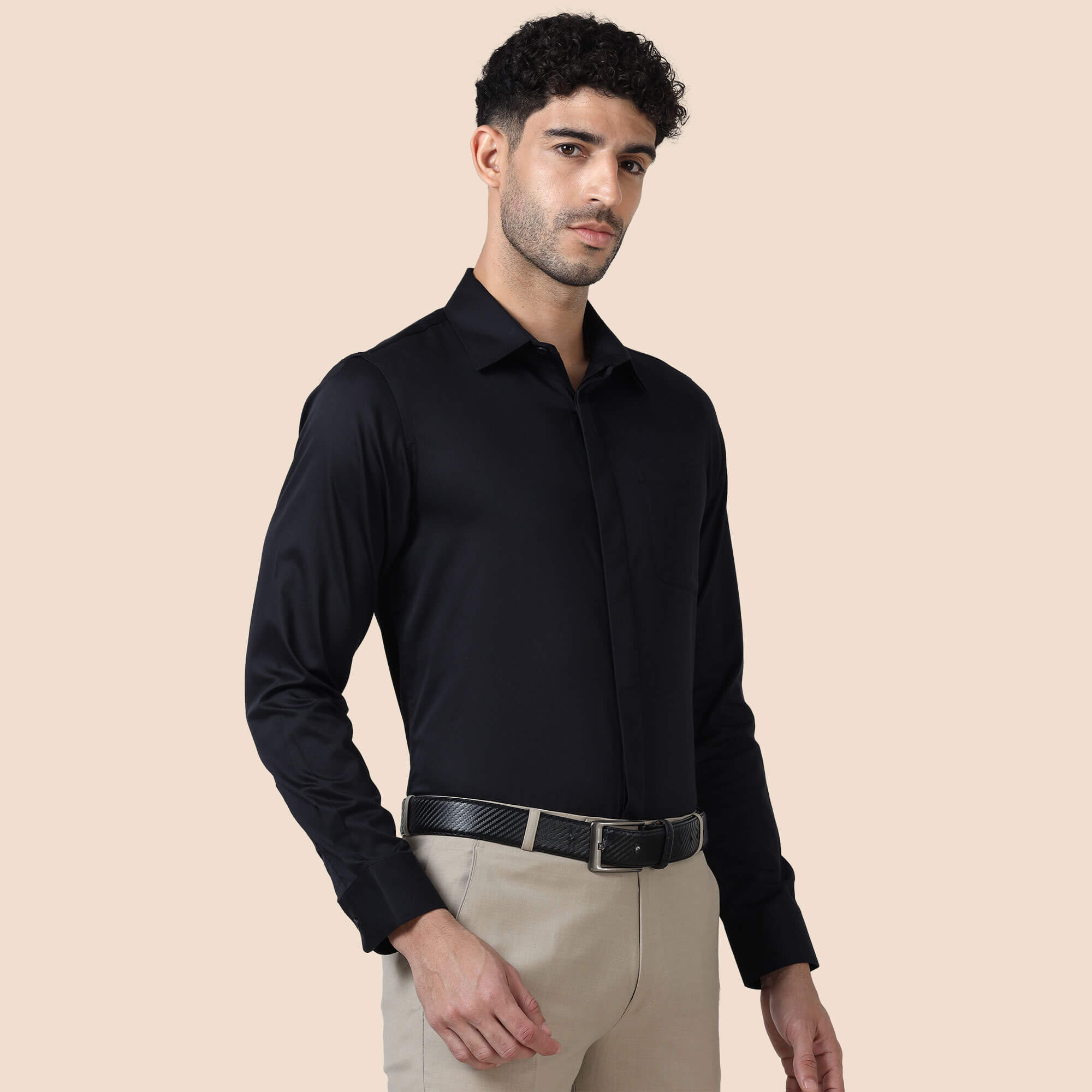 Bennet Black Shirt With Concealed Placket Premium black shirt for men by TFC
