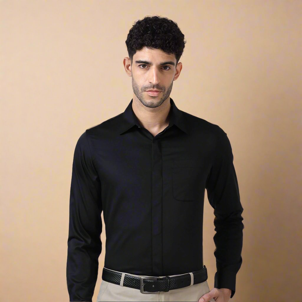 Bennet Black Shirt With Concealed Placket Slim-fit black shirt design by TFC