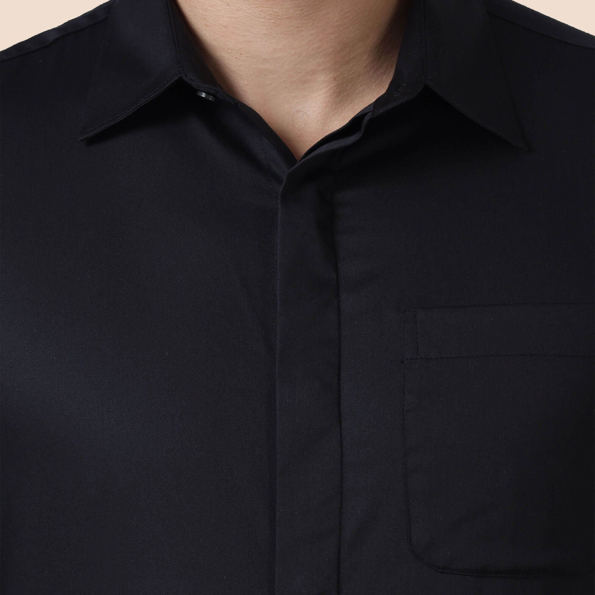 Bennet Black Shirt With Concealed Placket Formal shirt with fine detailing by TFC