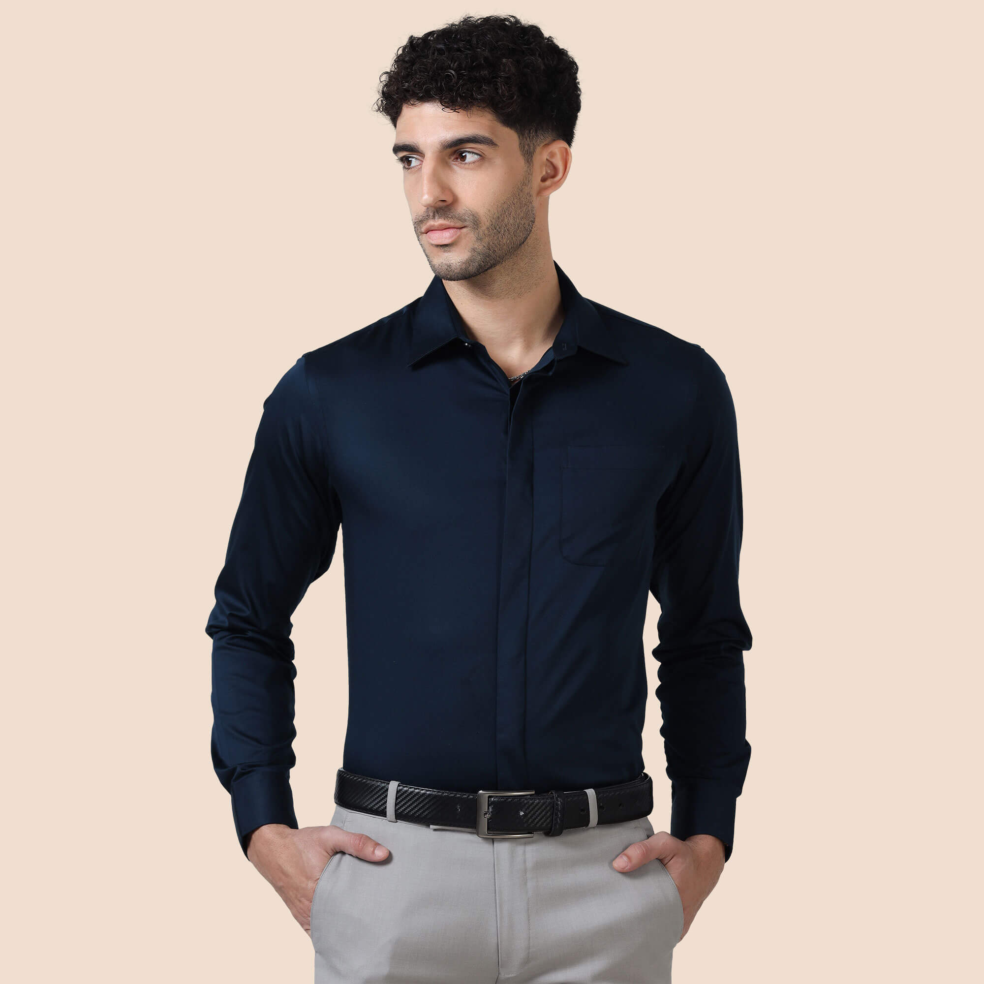 Bennet Navy Shirt With Concealed Placket Bennet navy formal shirt by TFC
