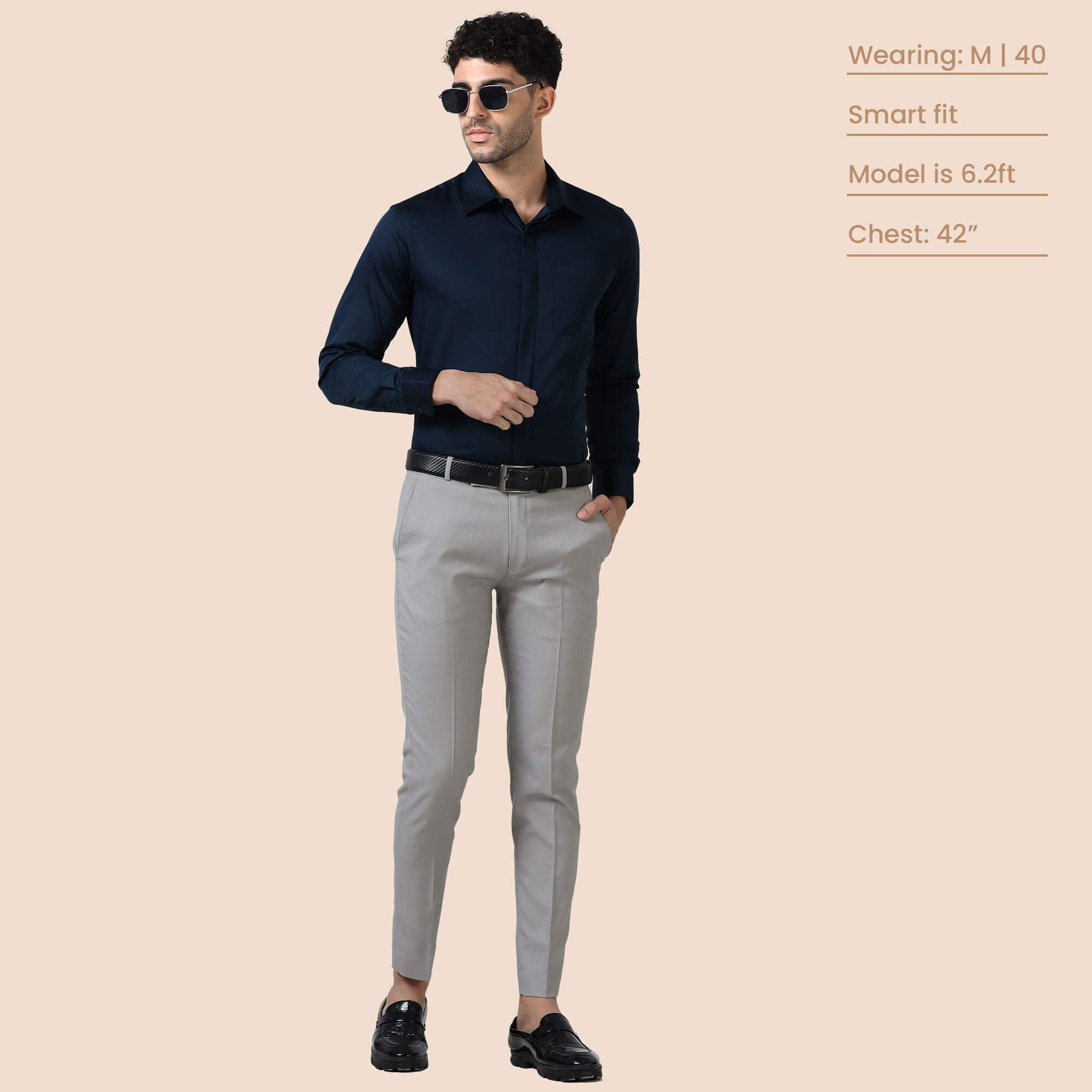 Bennet Navy Shirt With Concealed Placket Elegant concealed placket shirt by TFC