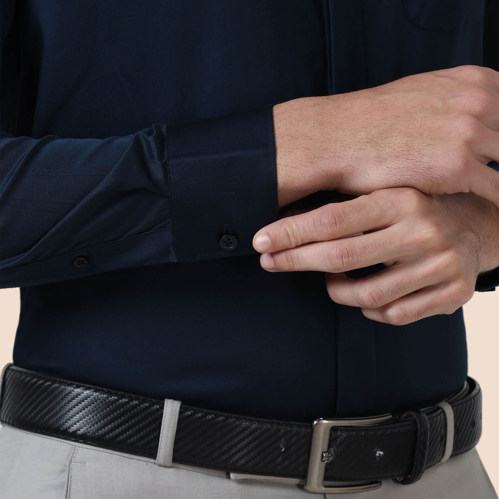 Bennet Navy Shirt With Concealed Placket Soft cotton formal navy shirt by TFC