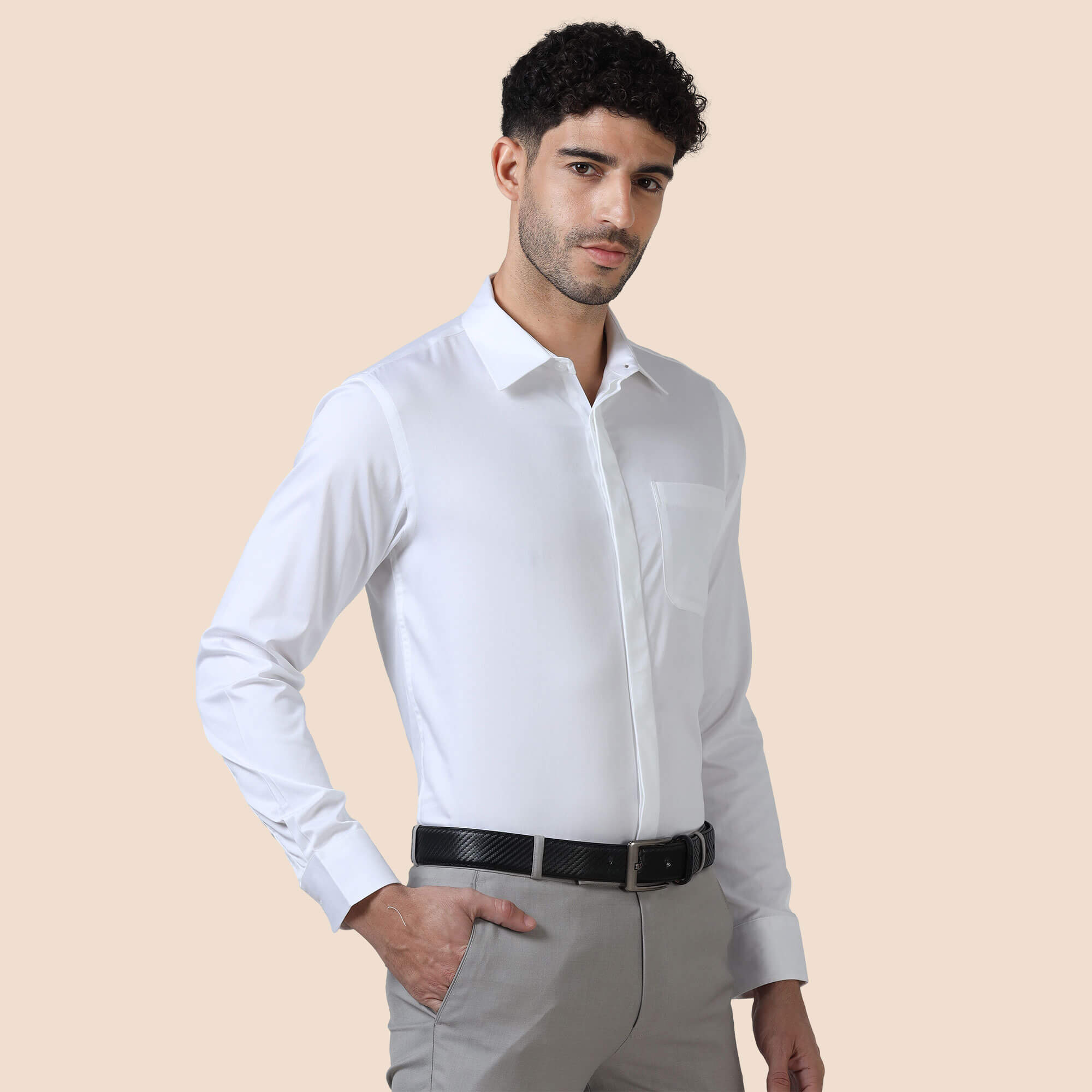 Bennet White Shirt With Concealed Placket Premium cotton white shirt by TFC