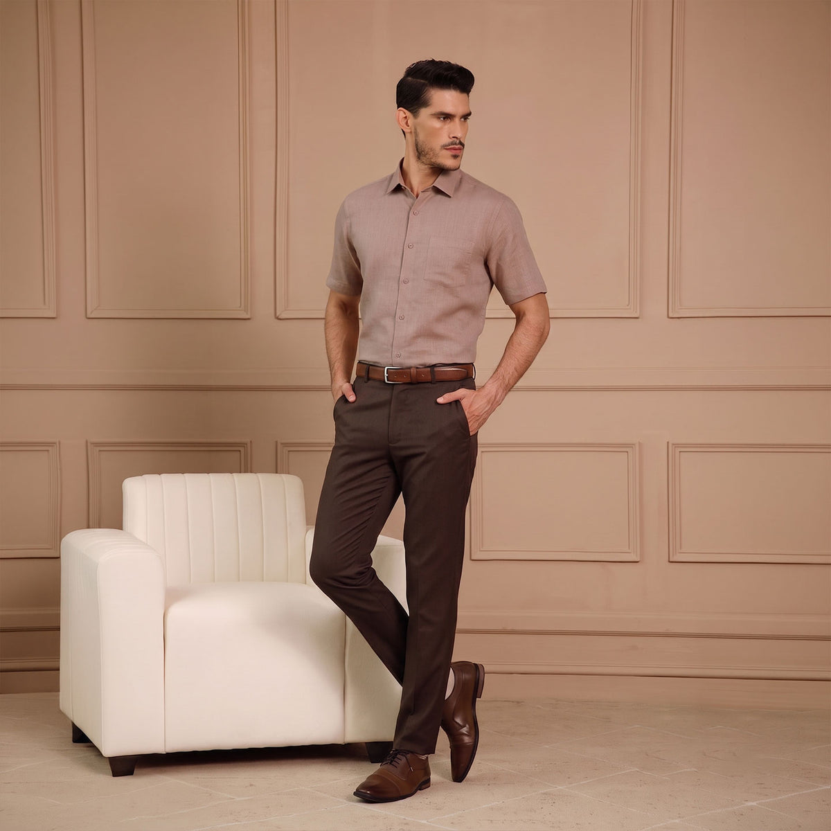 Blush rose formal linen shirt for men