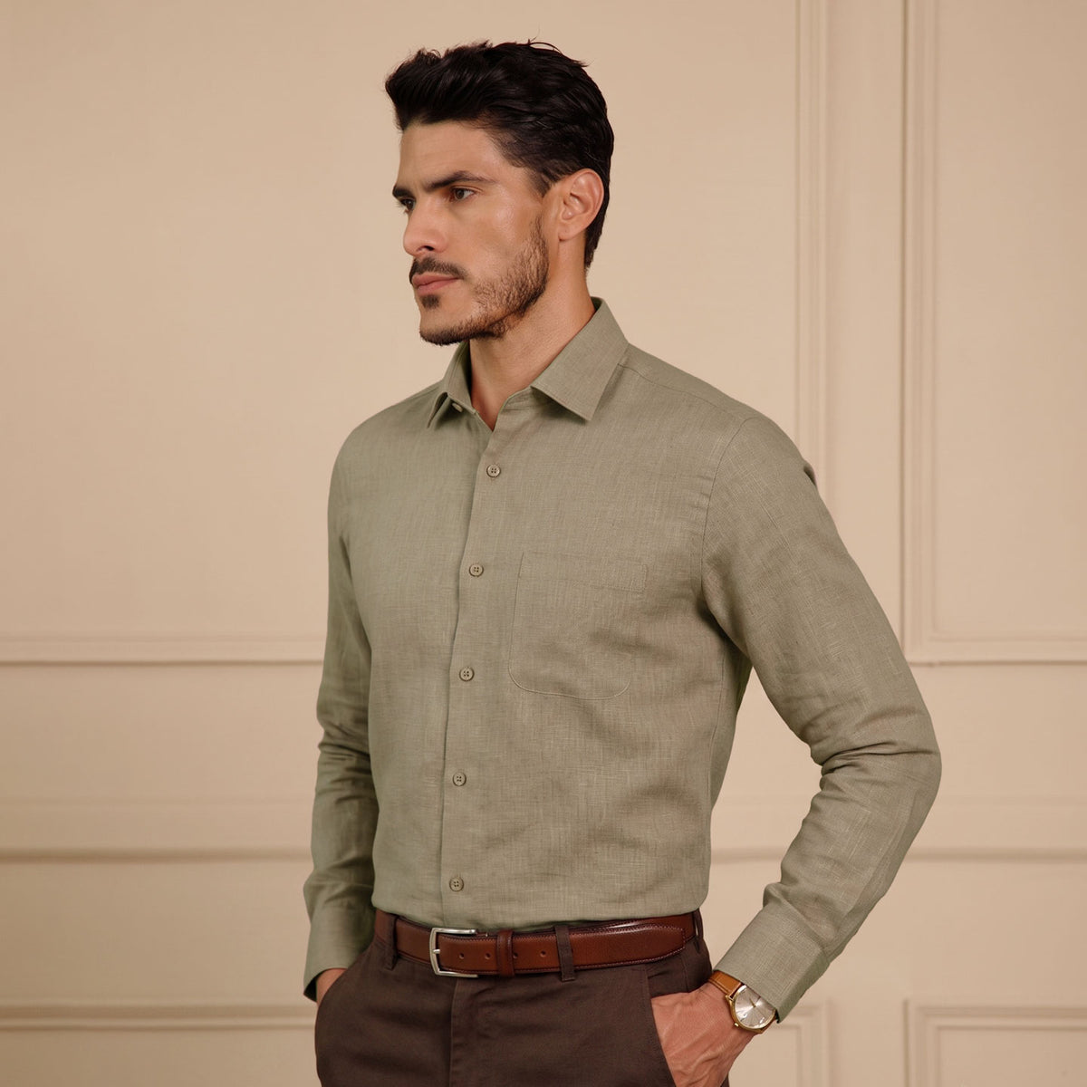 Men's Caramel Linen Formal Shirt