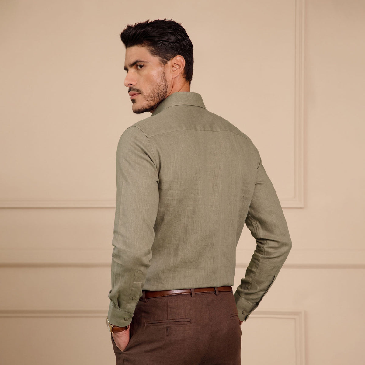 Caramel Linen Shirt for Office Wear