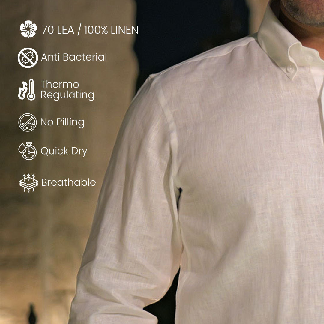 Cedar Pure Linen Full Sleeves Shirt in Snow Cedar Pure Linen Full Sleeves Shirt in Snow