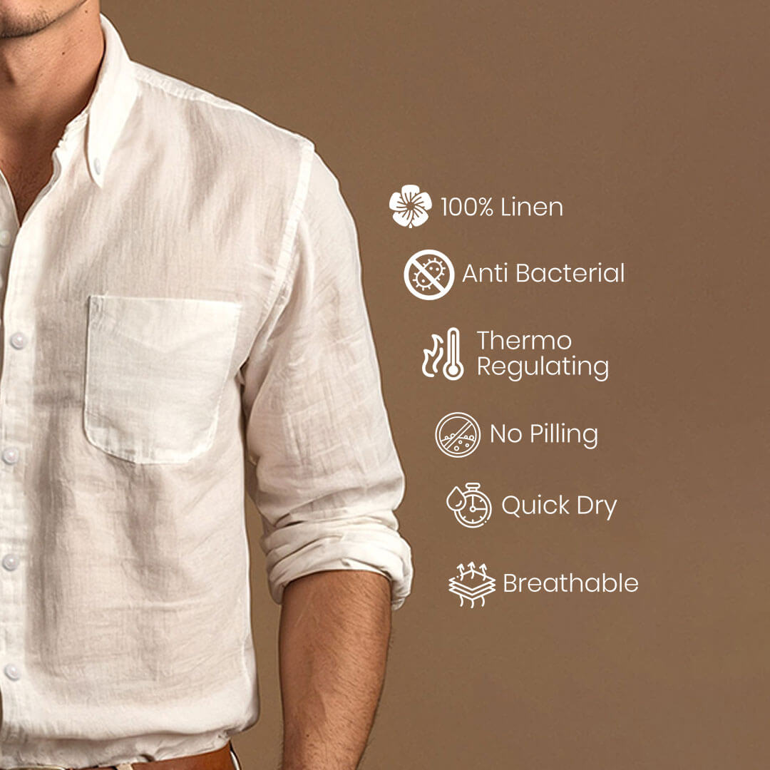 Cedar Pure Linen Full Sleeves Shirt in Snow Cedar Pure Linen Full Sleeves Shirt in Snow