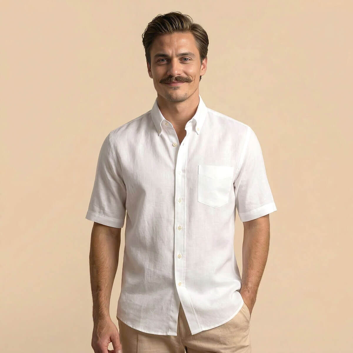 Cedar Pure Linen Half Sleeves Shirt In Snowflake Cedar Pure Linen Half Sleeves Shirt In Snowflake