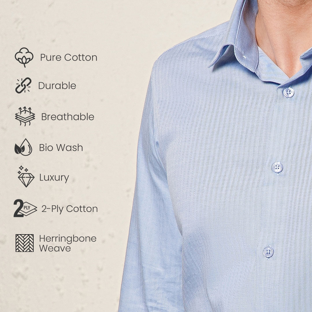 Imperial Herringbone 2 Ply Giza Shirt In Cornflower Imperial Herringbone 2 Ply Giza Shirt In Cornflower