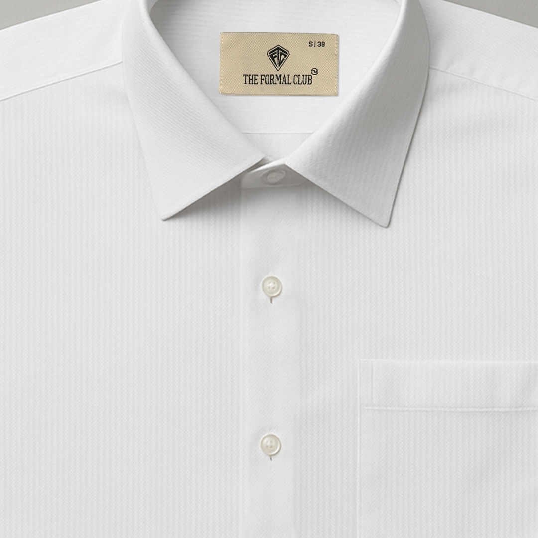 Crest Self Stripe 2 Ply Giza Shirt in Cloud White