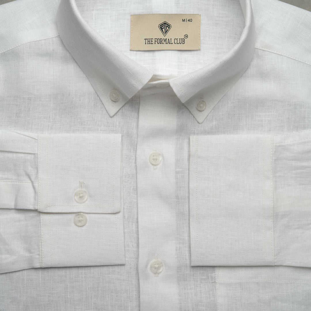 Cedar Pure Linen Full Sleeves Shirt in Snow Cedar Pure Linen Full Sleeves Shirt in Snow