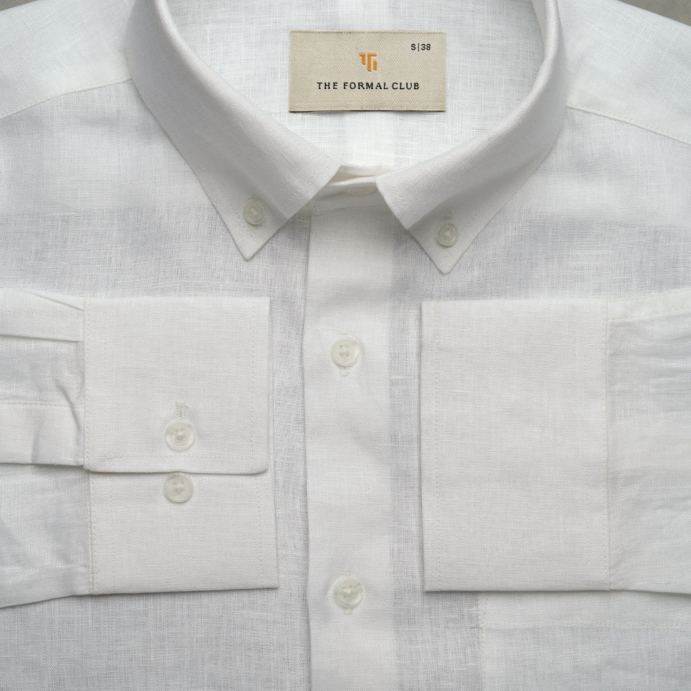 Cedar Pure Linen Full Sleeves Shirt in Snow