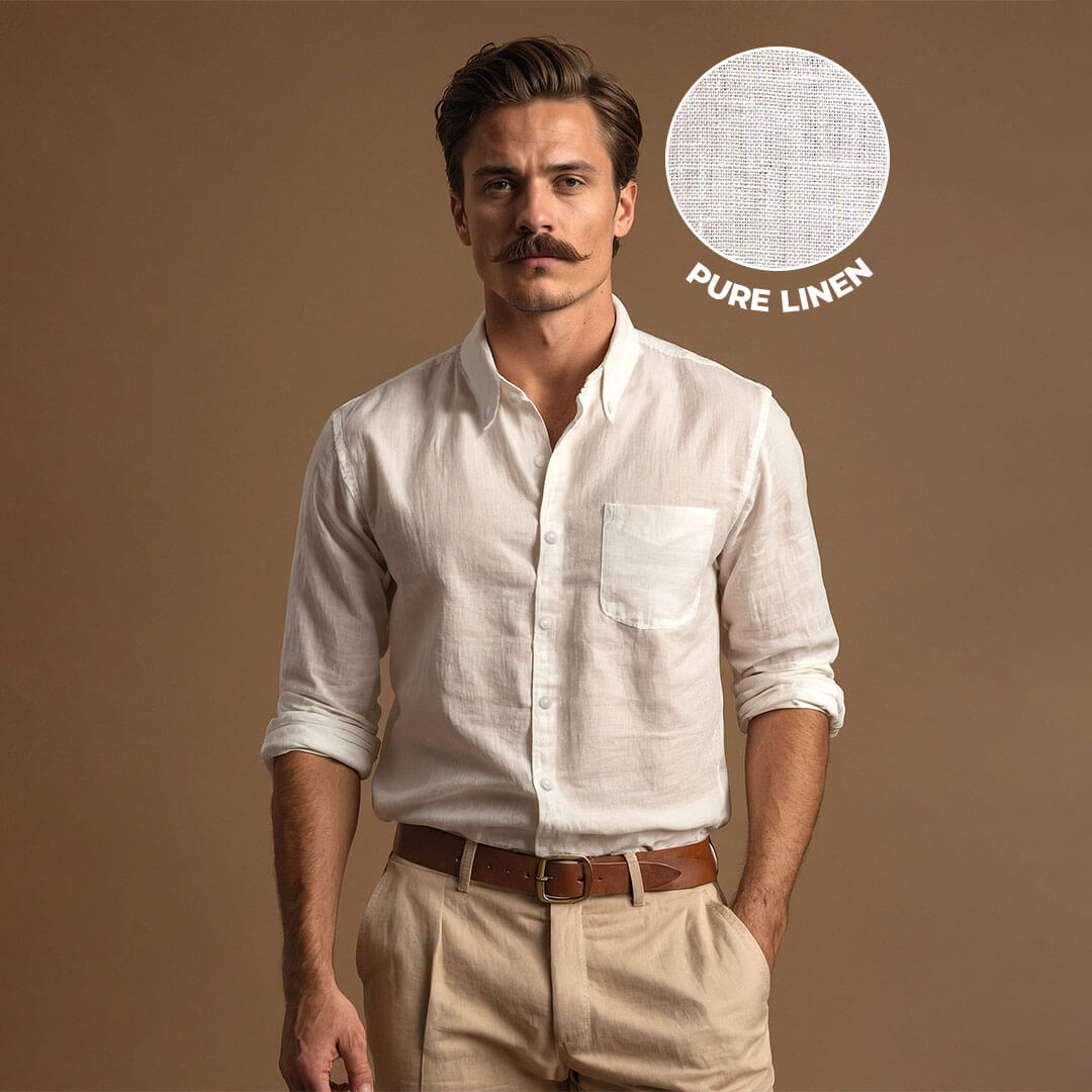 Cedar Pure Linen Full Sleeves Shirt in Snow Cedar Pure Linen Full Sleeves Shirt in Snow