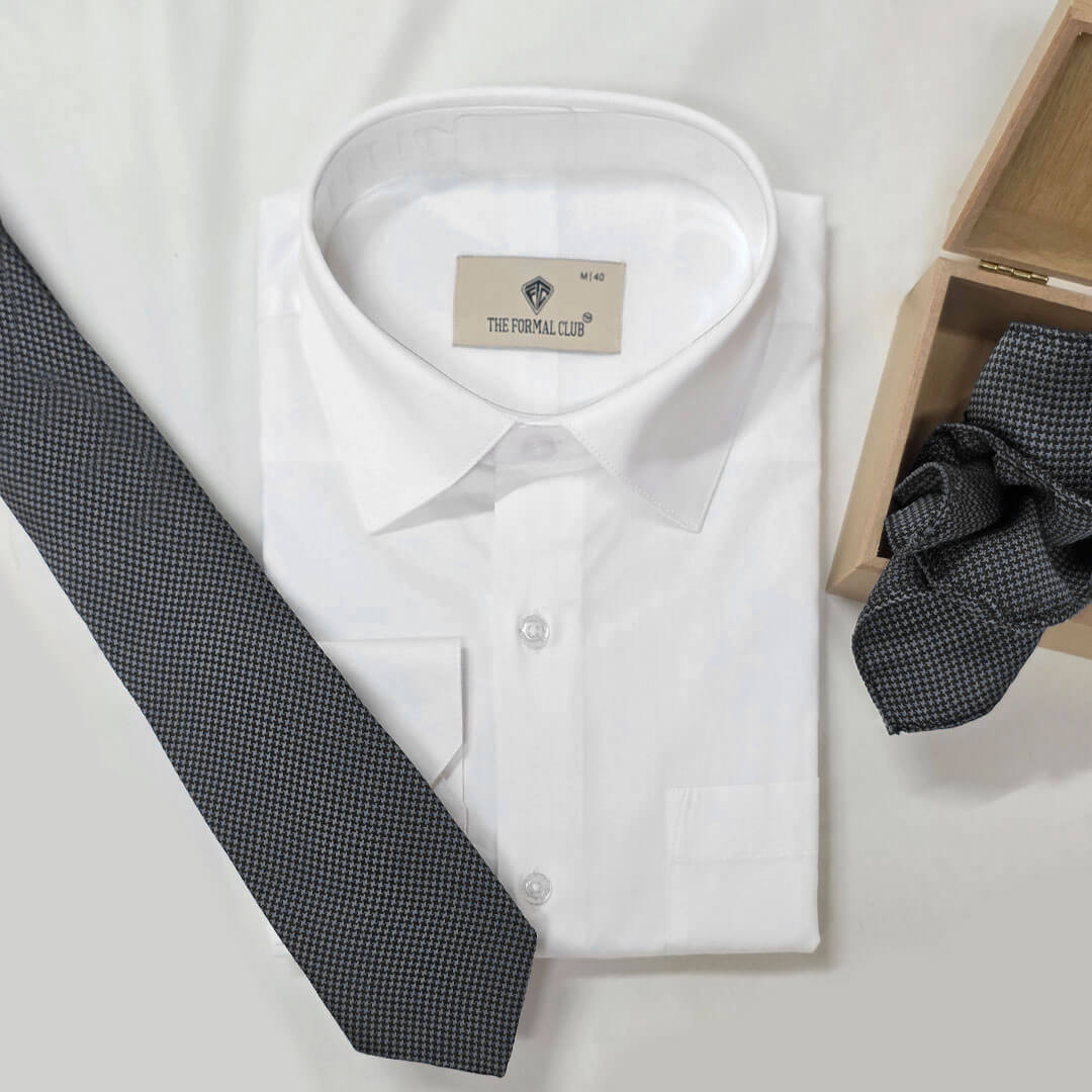 Clover textured handmade tie and pocket square set in Smoky Grey & Black Clover textured handmade tie and pocket square set in Smoky Grey & Black