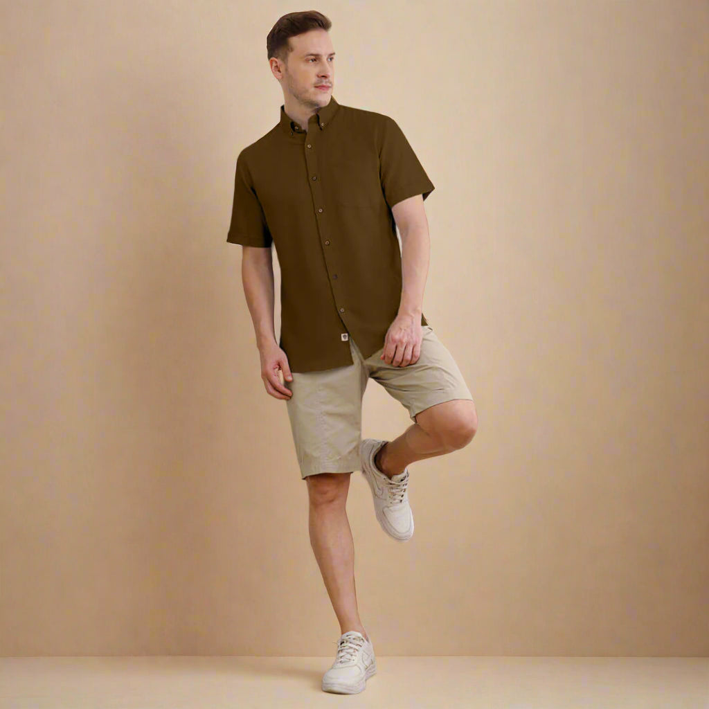 Breeze Linen Half Sleeves Shirt in Cocoa Breeze Linen Half Sleeves Shirt in Cocoa