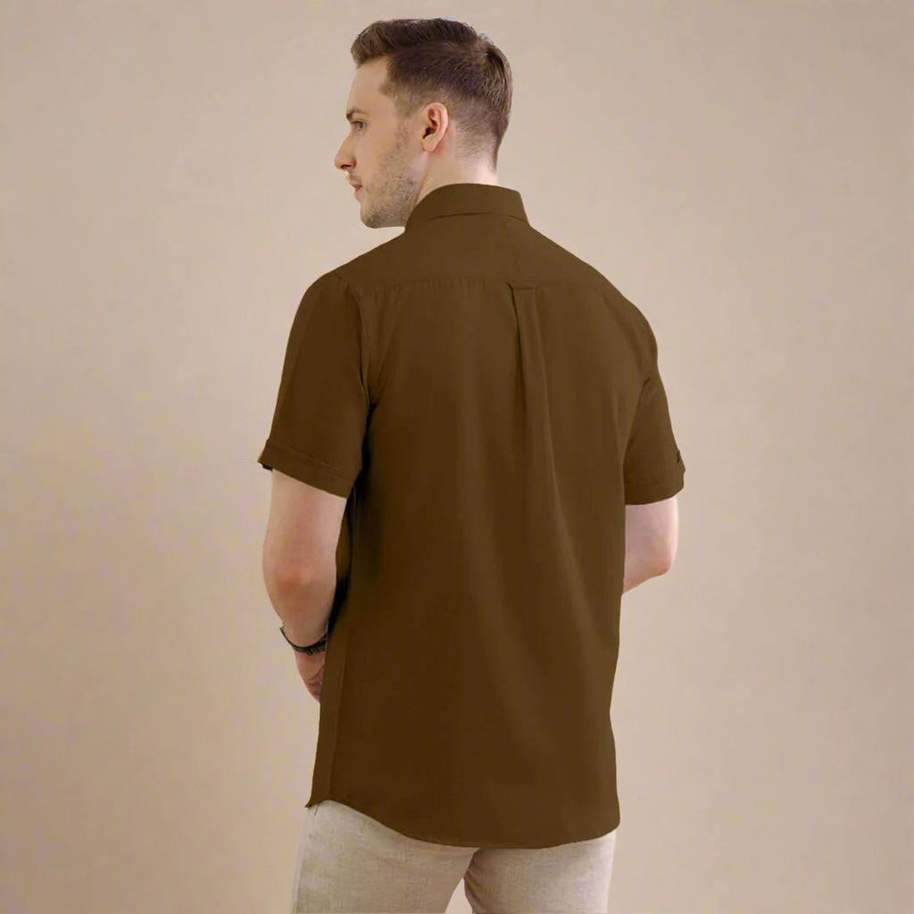 Breeze Linen Half Sleeves Shirt in Cocoa Breeze Linen Half Sleeves Shirt in Cocoa