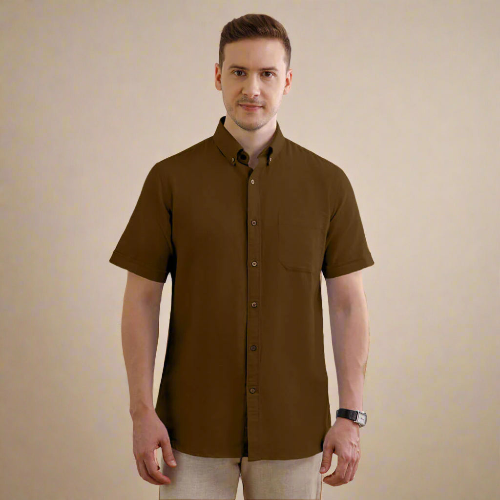 Breeze Linen Half Sleeves Shirt in Cocoa Breeze Linen Half Sleeves Shirt in Cocoa