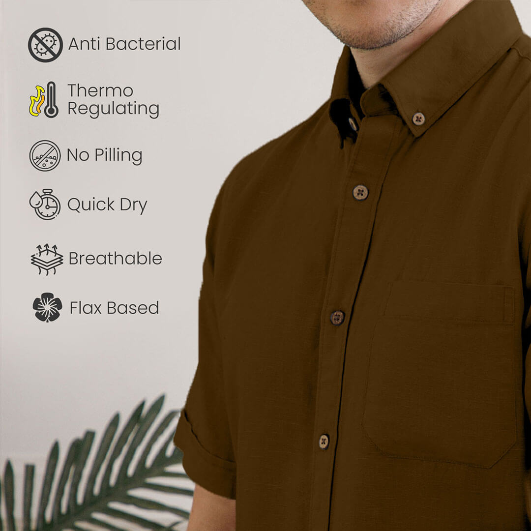Breeze Linen Half Sleeves Shirt in Cocoa Breeze Linen Half Sleeves Shirt in Cocoa