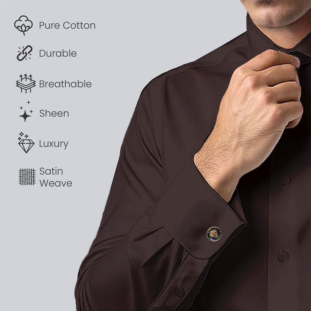 French Cuff Giza Cotton Shirt In Coffee French Cuff Giza Cotton Shirt In Coffee