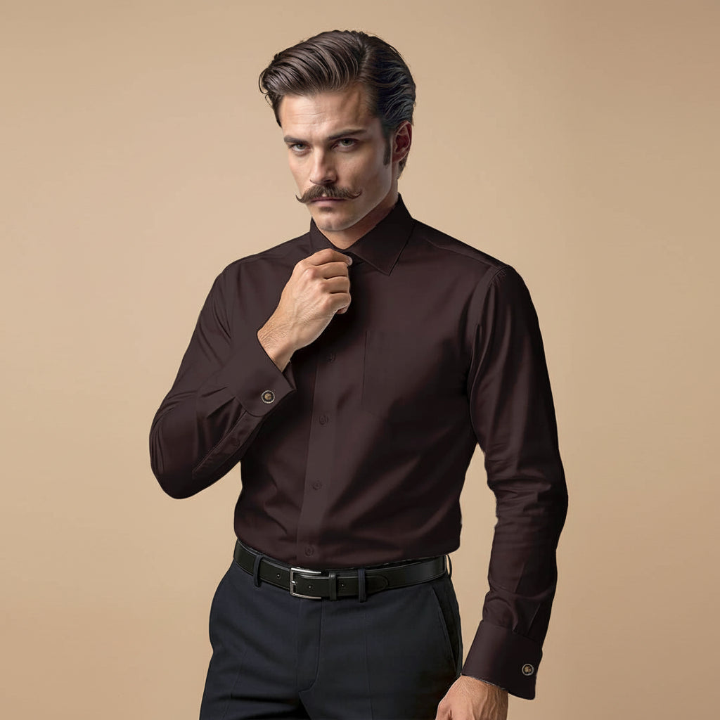 French Cuff Giza Cotton Shirt In Coffee French Cuff Giza Cotton Shirt In Coffee